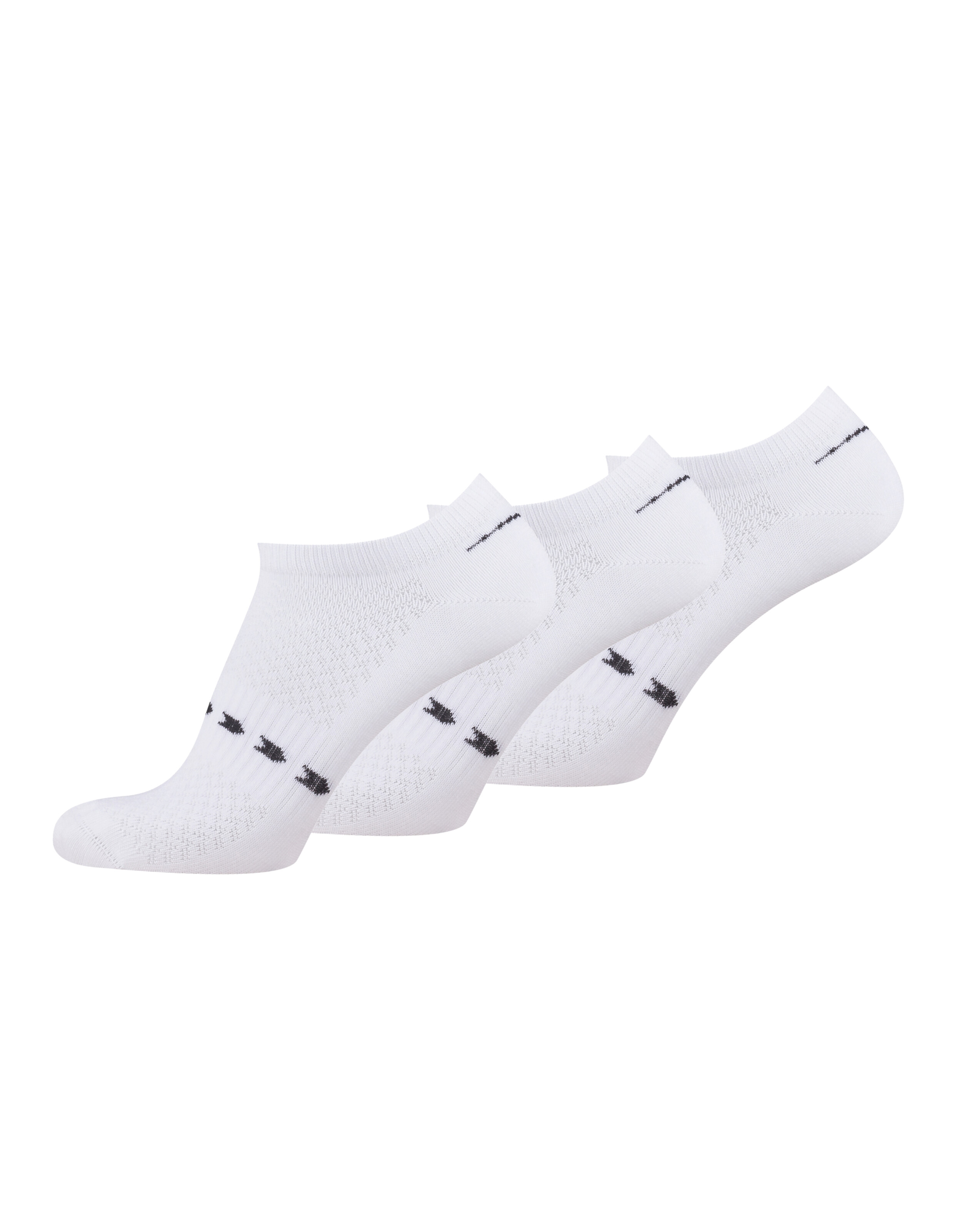 Drei Paar weiße Söckchen mit schwarzen Details, ideal für Freizeitkleidung.