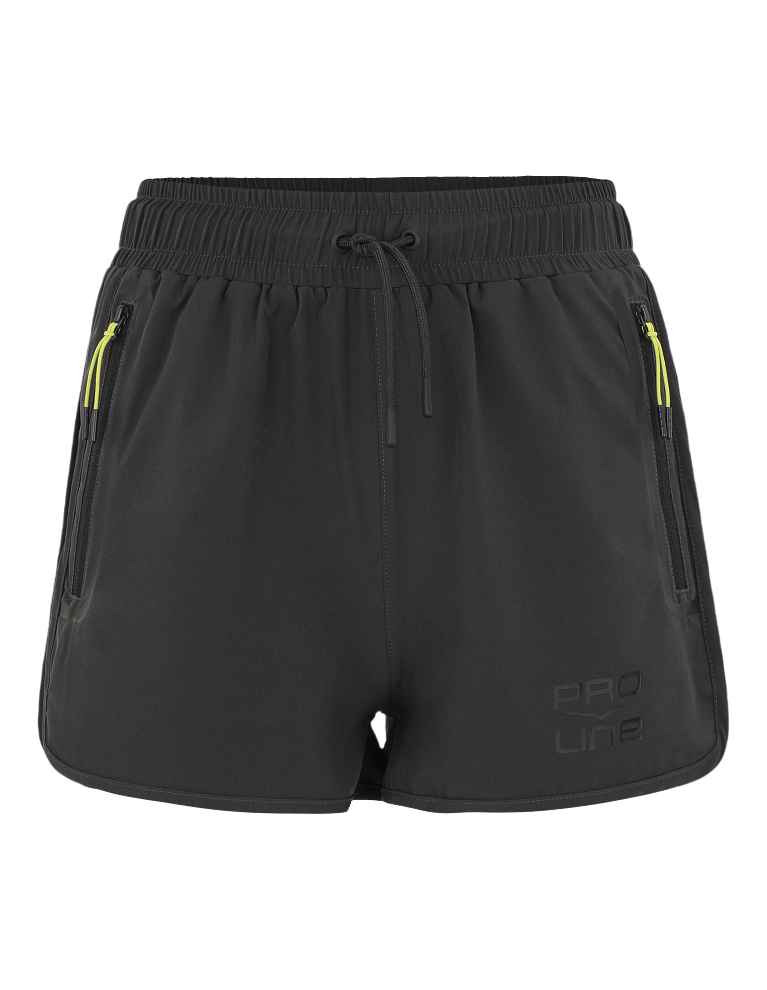 Schwarze Venice Beach Shorts El Paso mit Kordelzug in der Taille und neonfarbenen Reißverschlussdetails.
