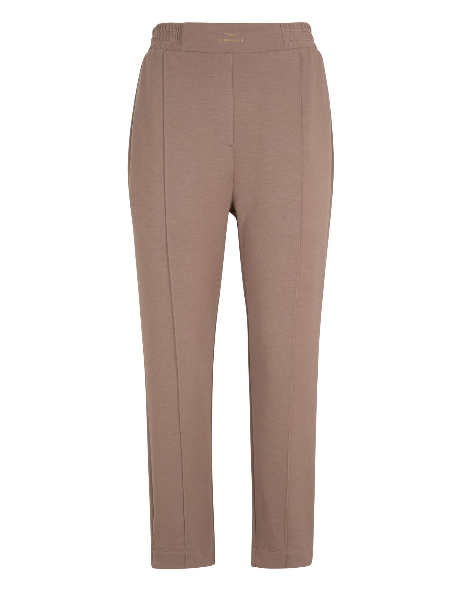 Hellbraune Freizeithose mit elastischem Bund und schlichtem Design.
