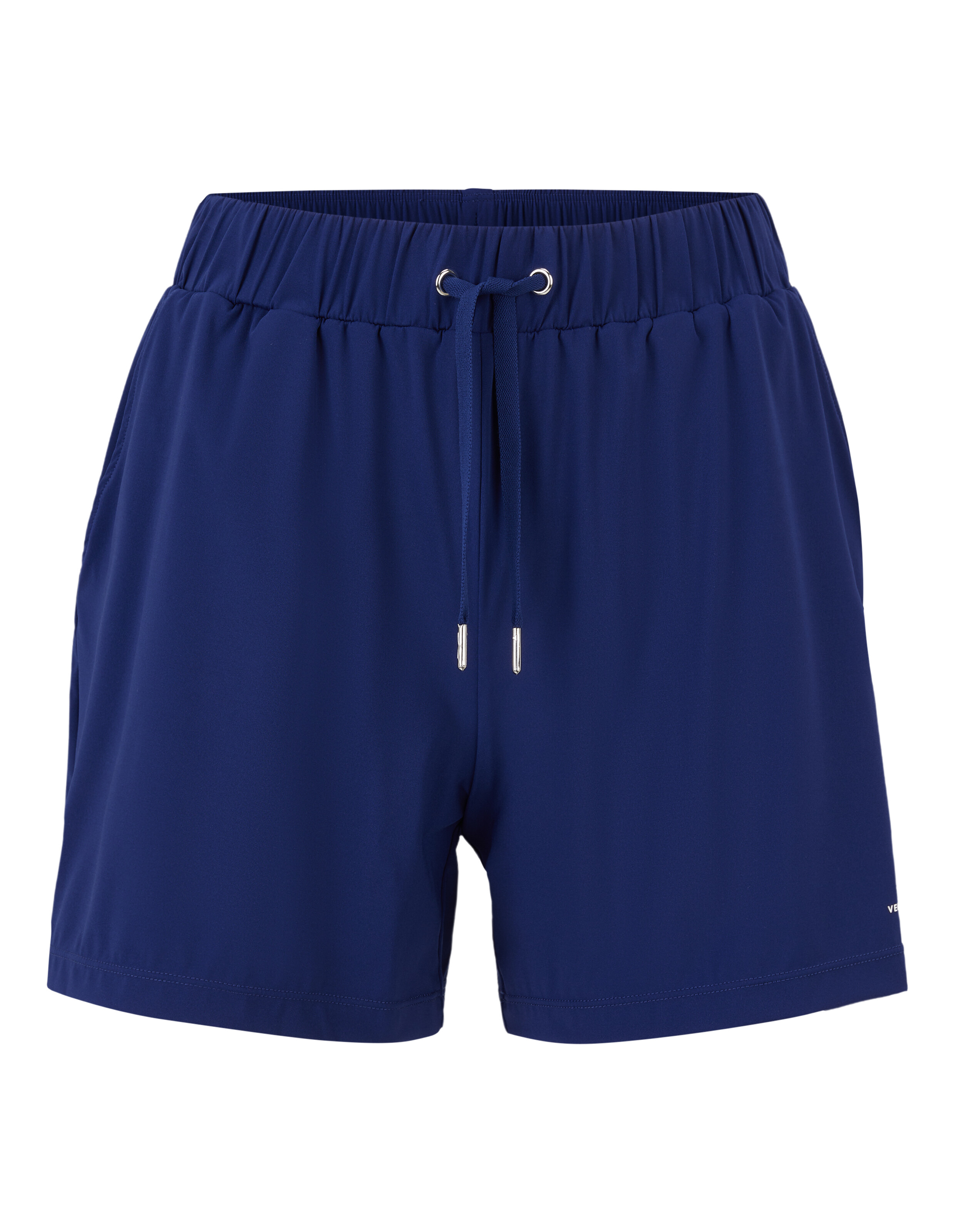 Marineblaue, lässige Shorts mit elastischem Bund und Kordelzug.