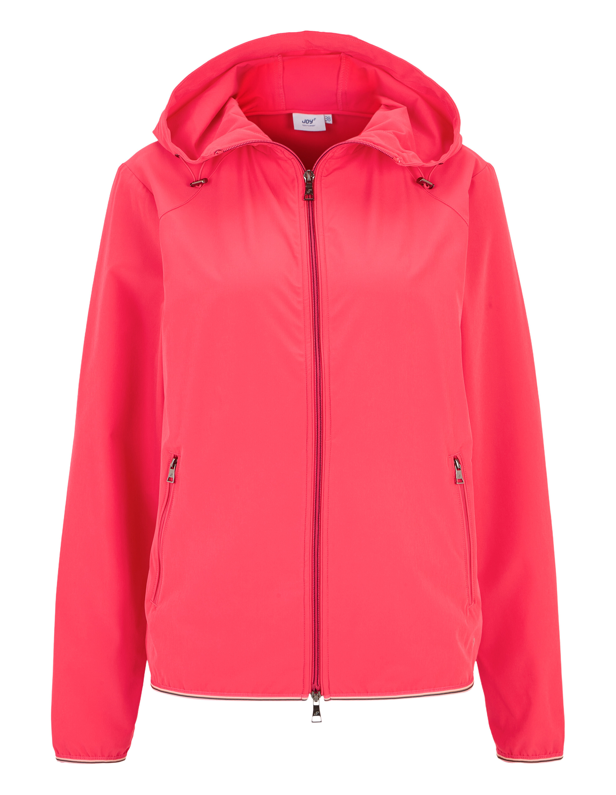 Hellrosa Freizeitjacke mit Kapuze, Reißverschluss und Seitentaschen für bequemes Tragen im Alltag.