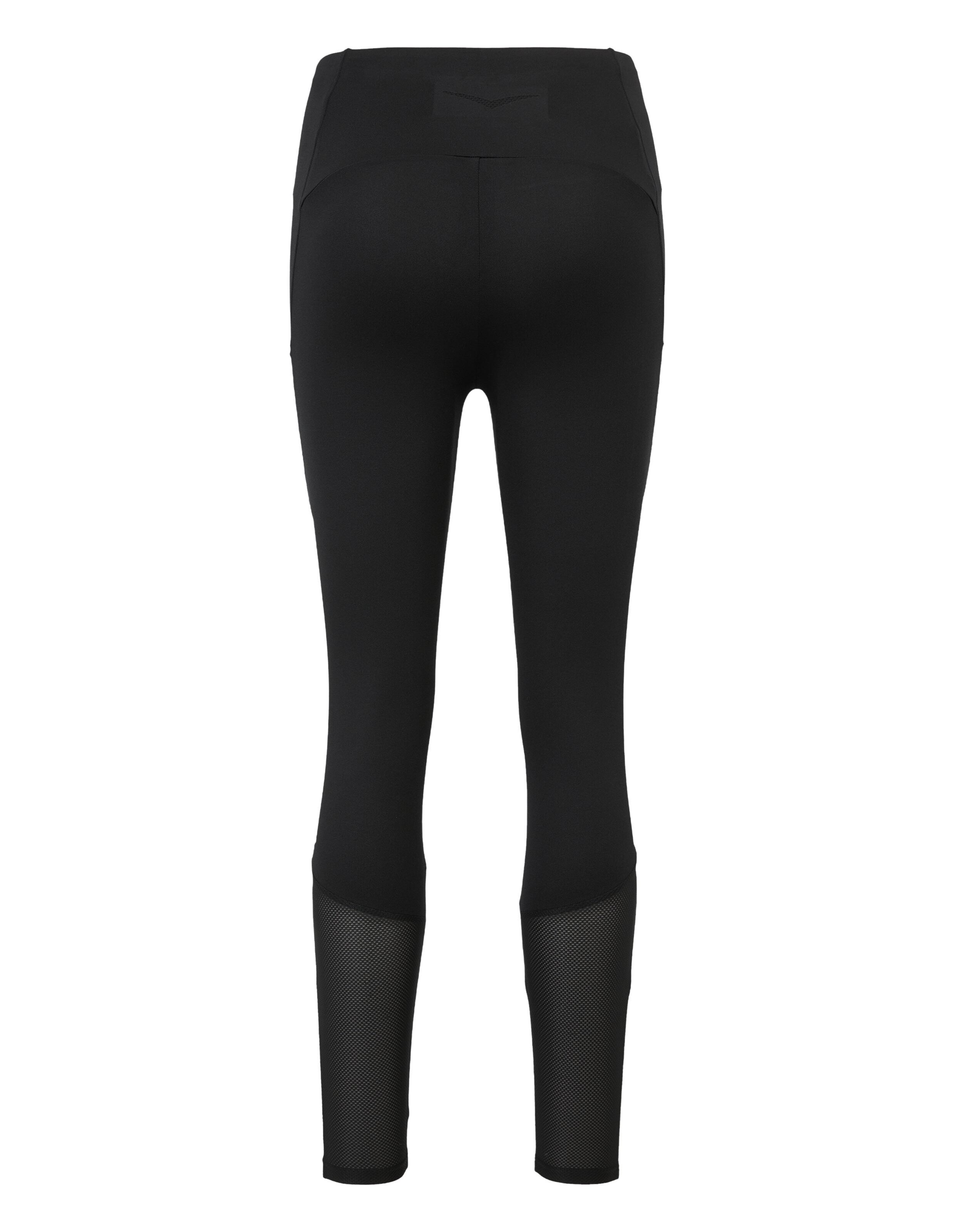 Schwarze Leggings mit hohem Bund und Mesh-Details an den Waden für Freizeitkleidung.
