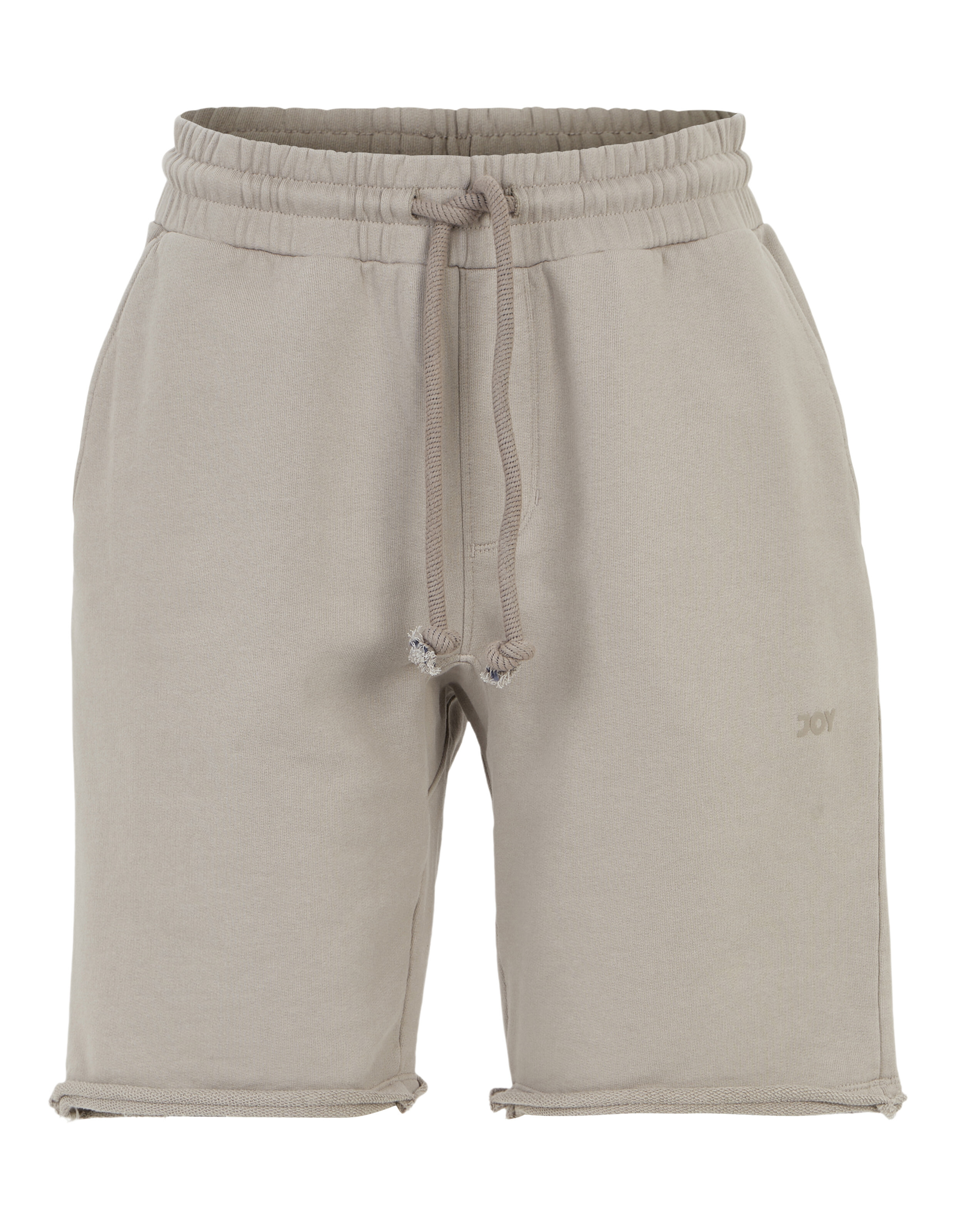 Beigefarbene, lässige Lounge-Shorts mit elastischem Kordelzug in der Taille und ungesäumten Saumdetails.