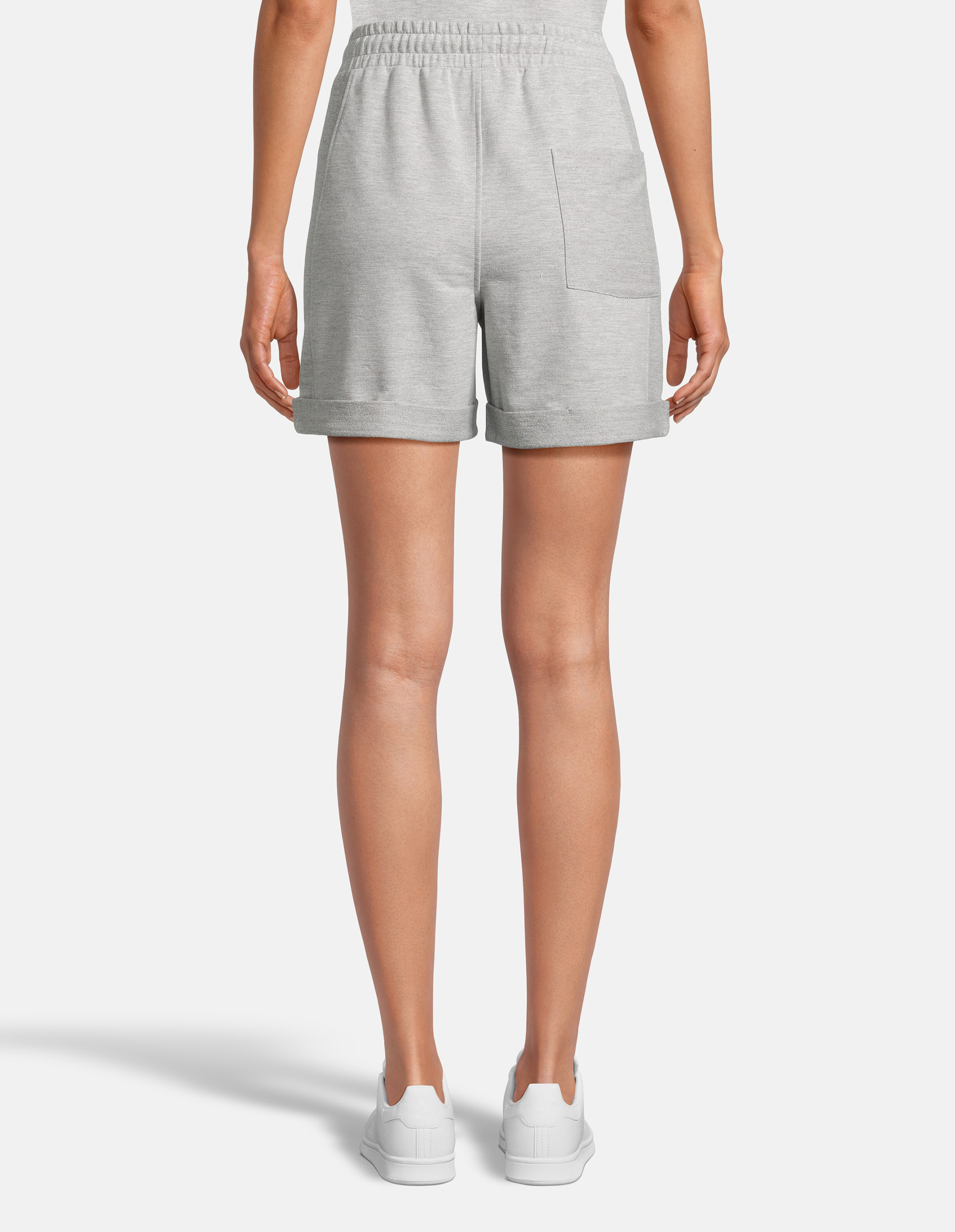 Rückansicht der grauen Venice Beach Jade Shorts mit bequemem elastischem Bund.