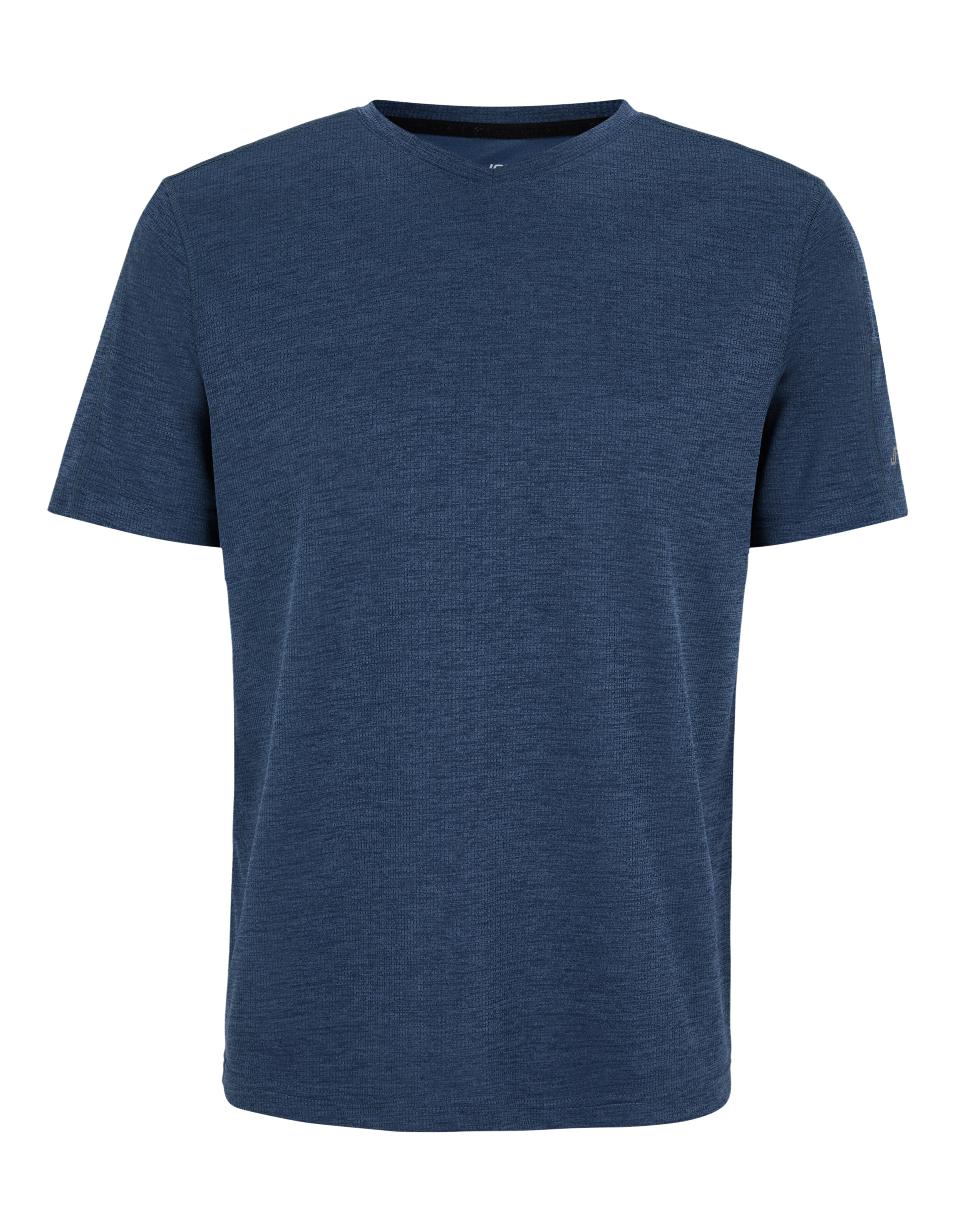Blaues T-Shirt mit Rundhalsausschnitt und kurzem Arm, aus weichem Stoff, ohne sichtbare Muster oder Logos, klassisch geschnitten.