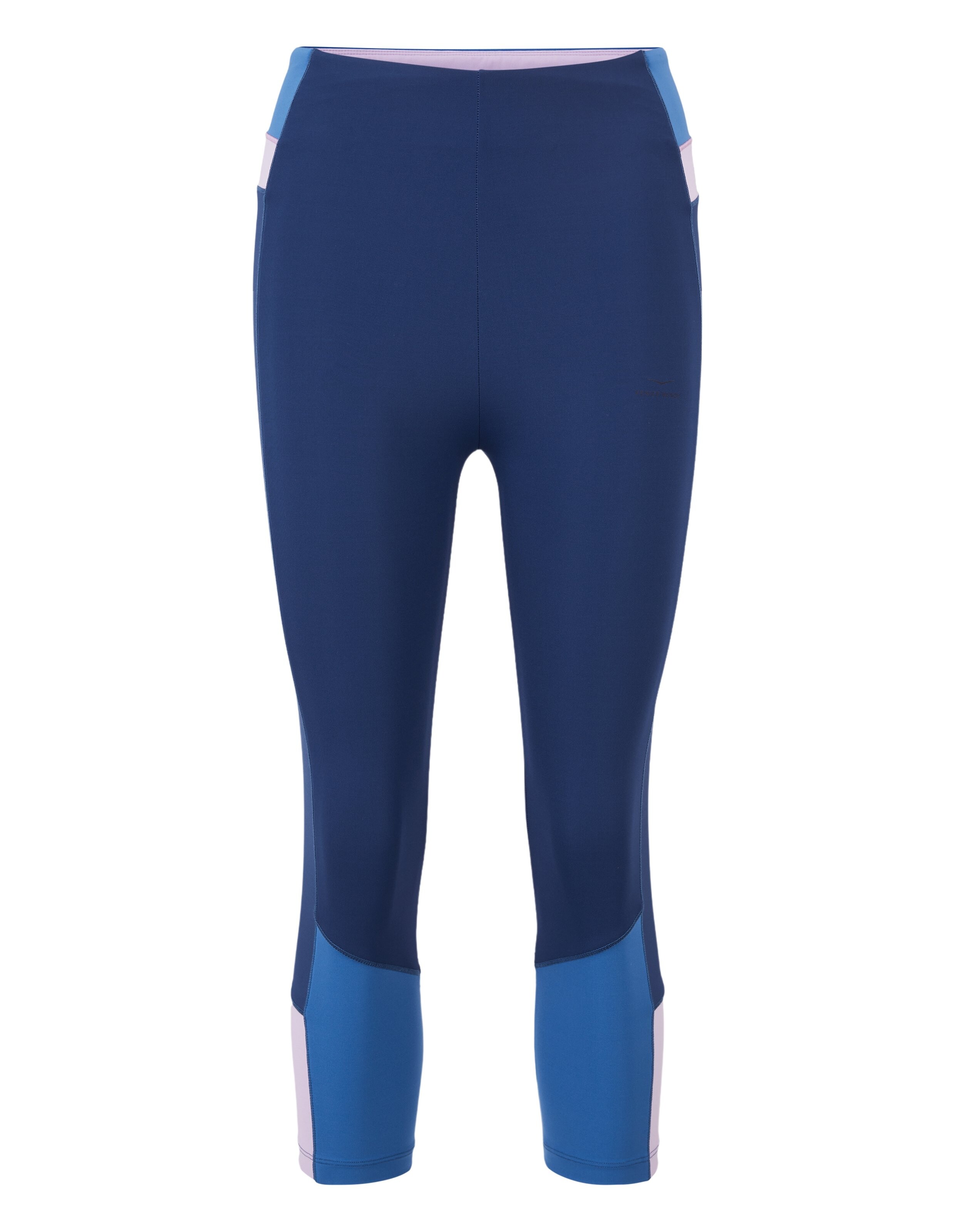 Blaue, kurz geschnittene Leggings im Farbblockdesign für Freizeitkleidung und aktives Faulenzen.