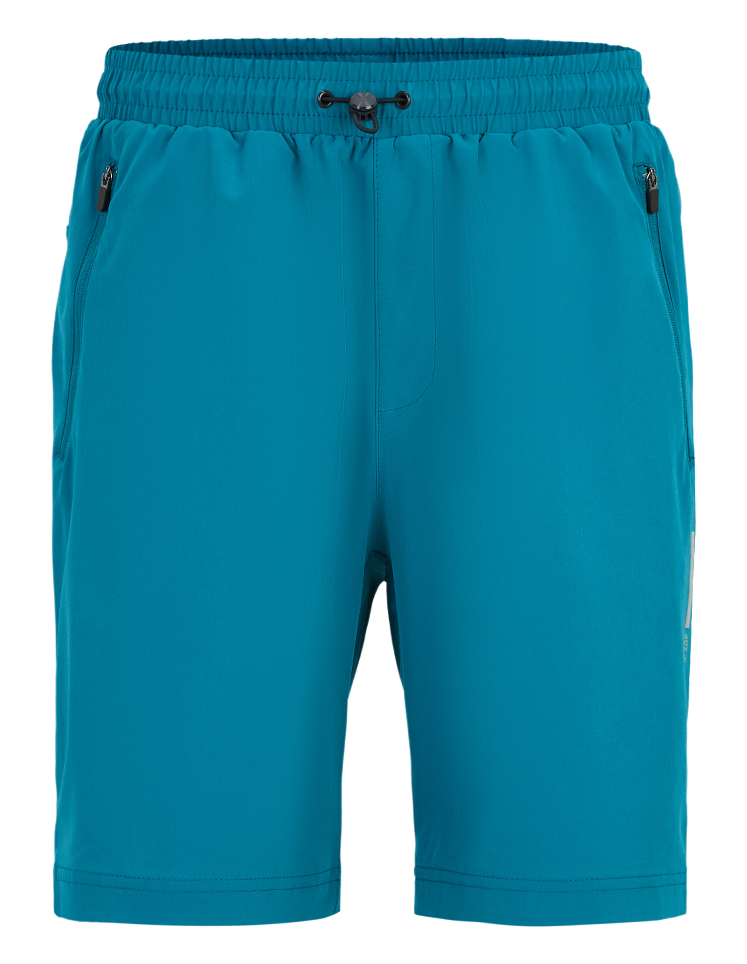 Blaugrüne Freizeitshorts für Herren mit elastischem Bund und Seitentaschen.