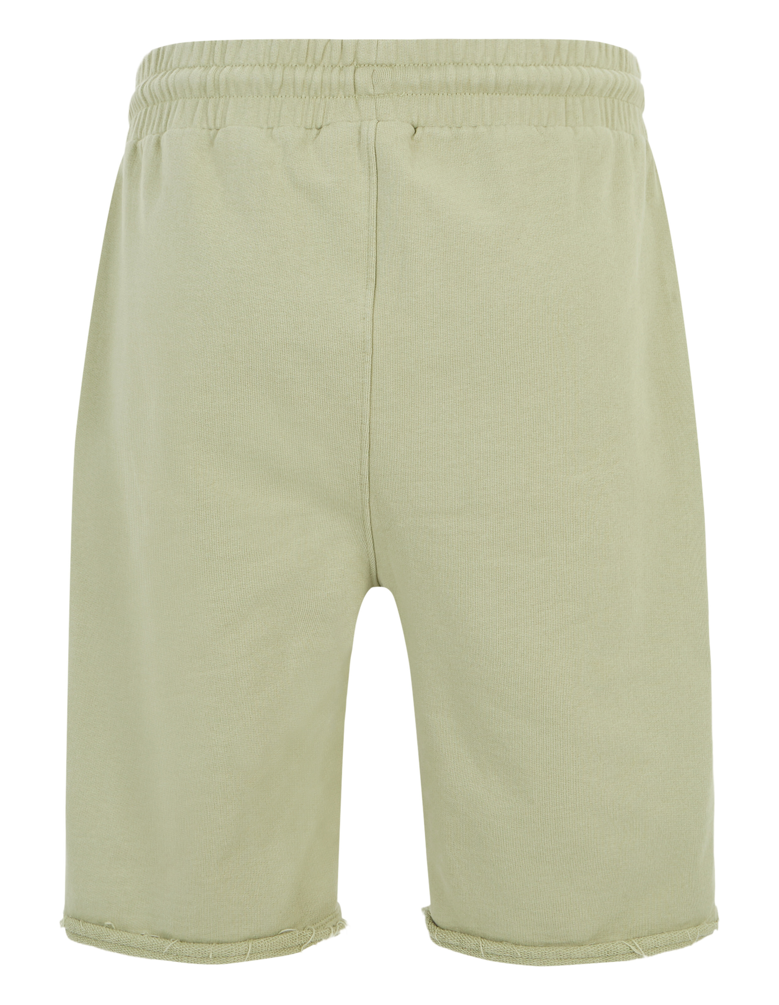 Beige Shorts aus weichem Stoff mit elastischem Bund und Kordelzug, abgeschnittenen Beinen und leicht ausgefranstem Saum.