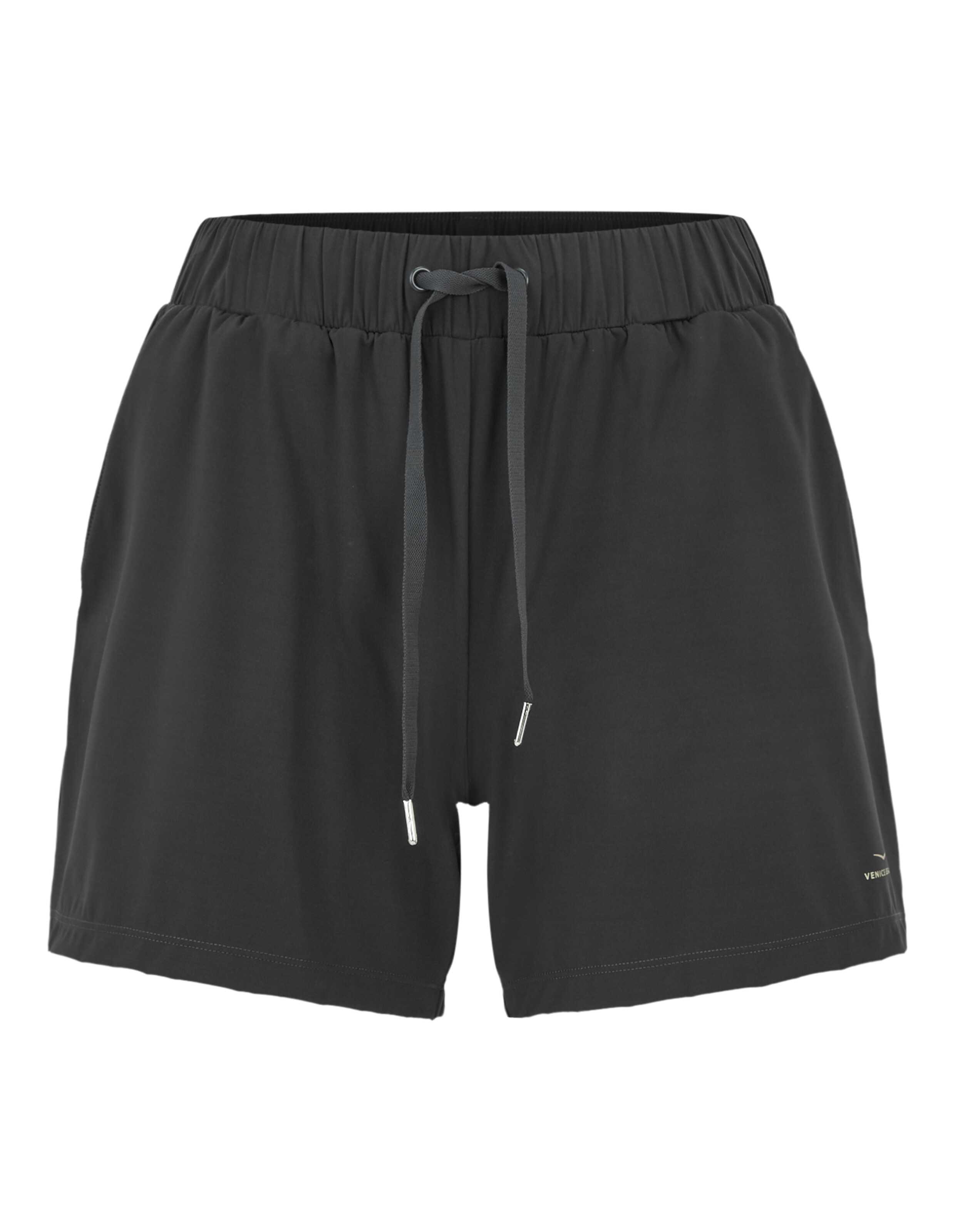 Venice Beach Tilly Shorts in Schwarz mit elastischem Kordelzug in der Taille für Freizeitkleidung.