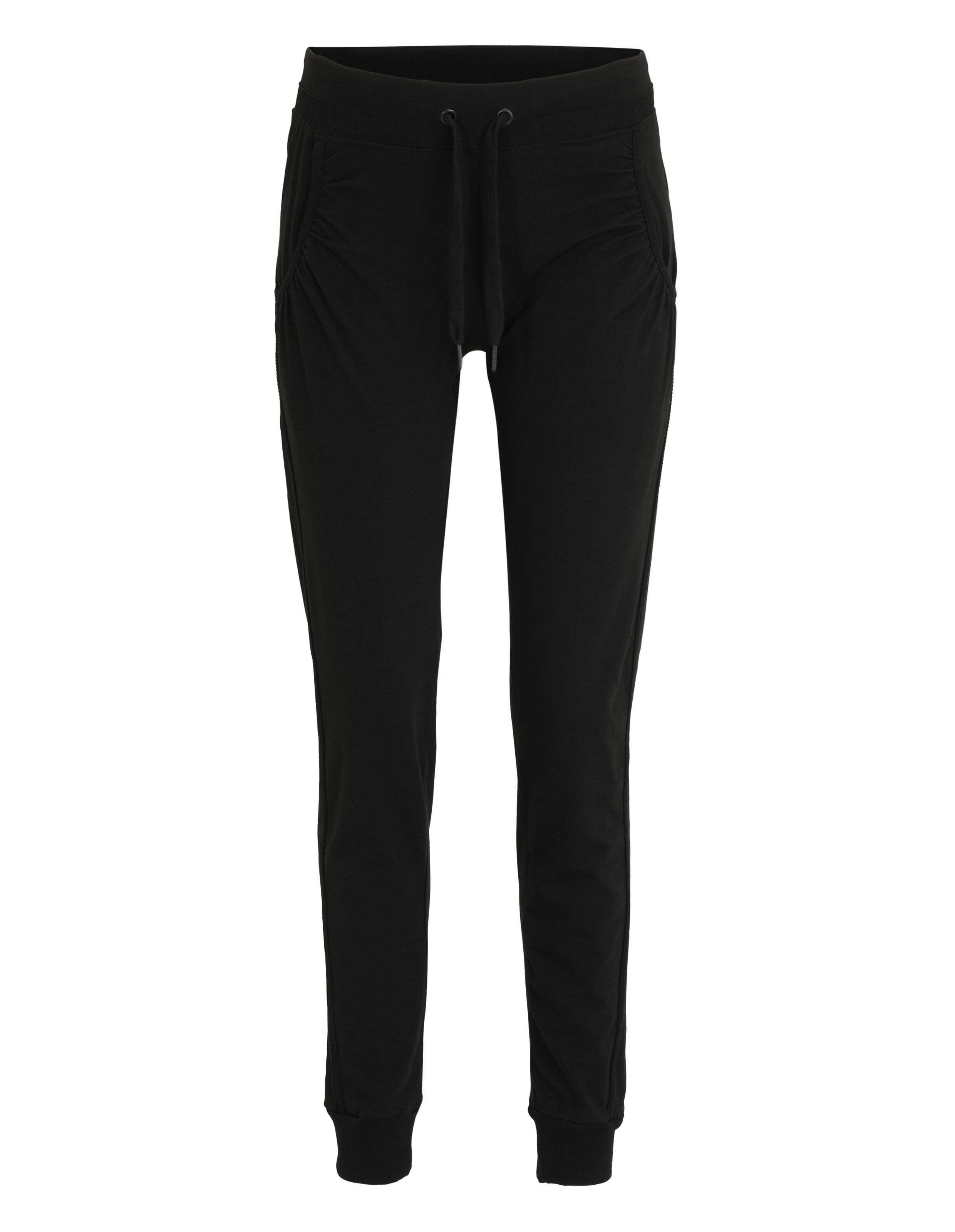 Schwarze, lässige Jogginghose mit Kordelzug und Seitentaschen für mehr Komfort.