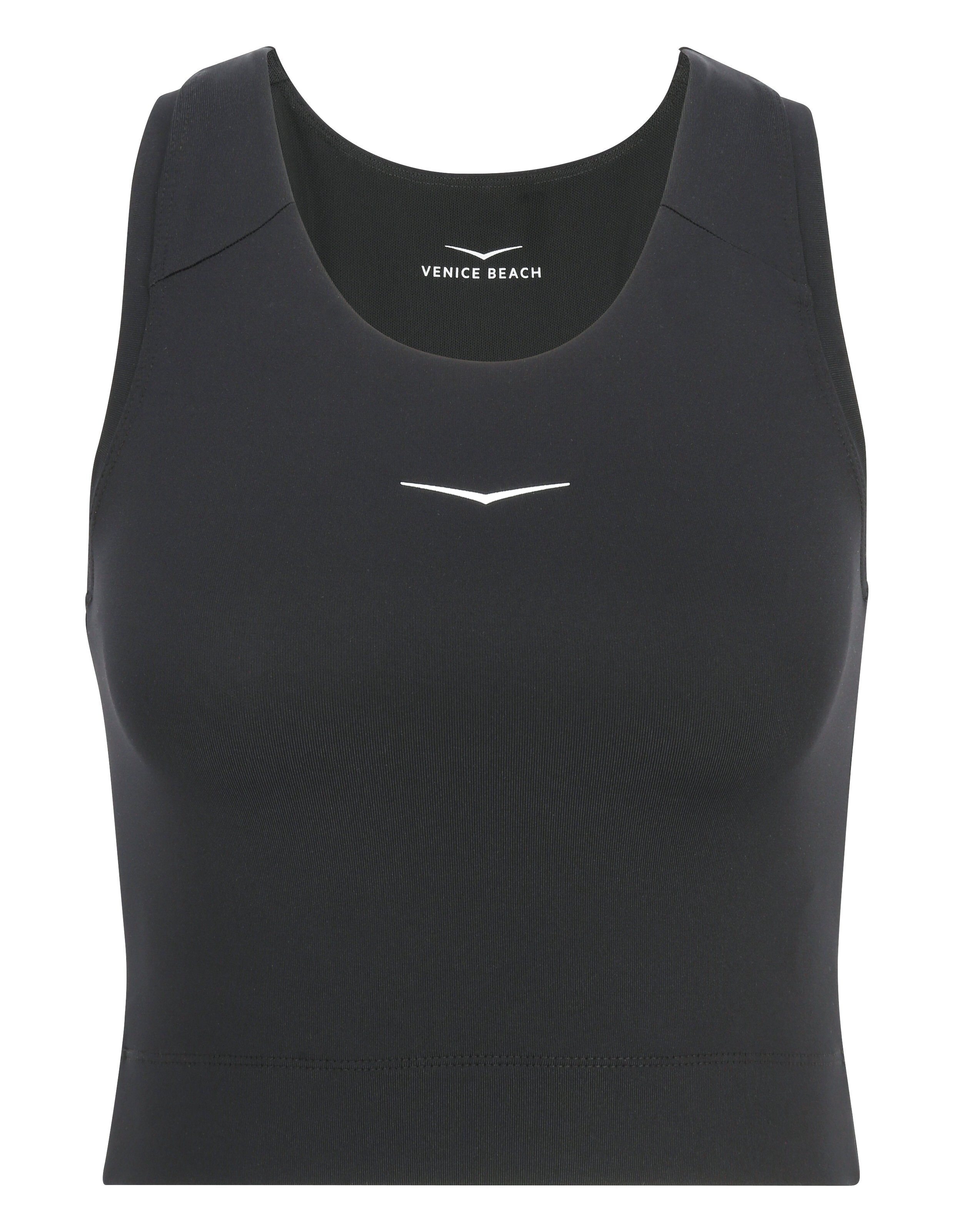 Schwarzes, ärmelloses Crop-Top von Venice Beach für sportliche Freizeitkleidung.