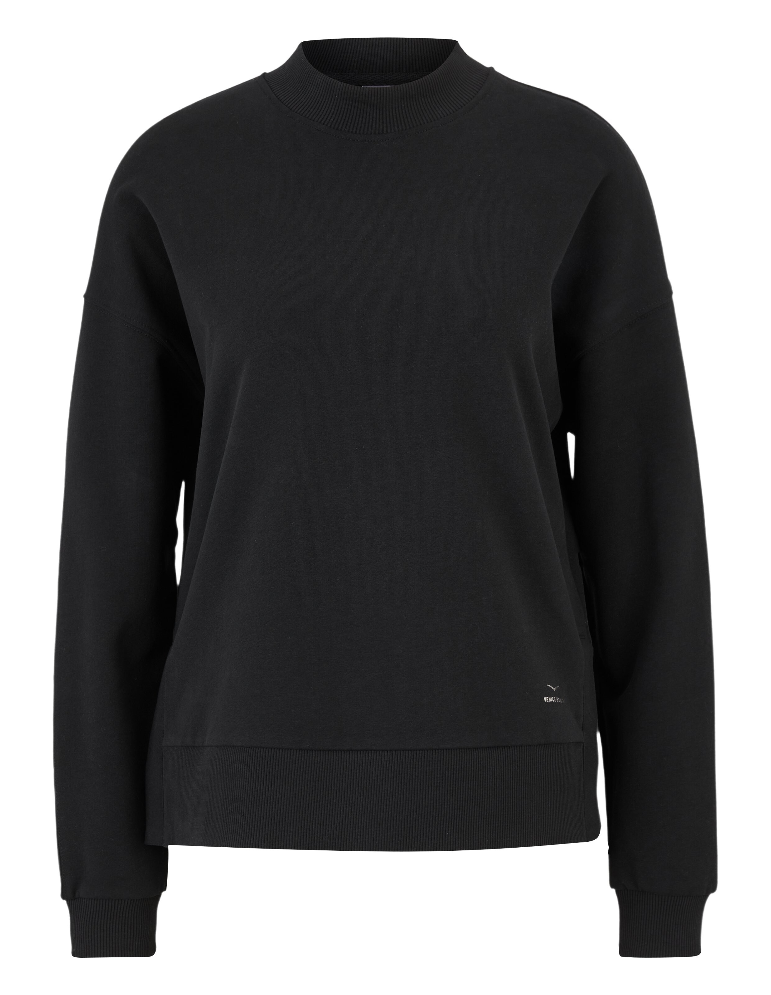 Schwarzes, lässiges Sweatshirt mit hohem Ausschnitt und entspannter Passform für angenehmen Tragekomfort.