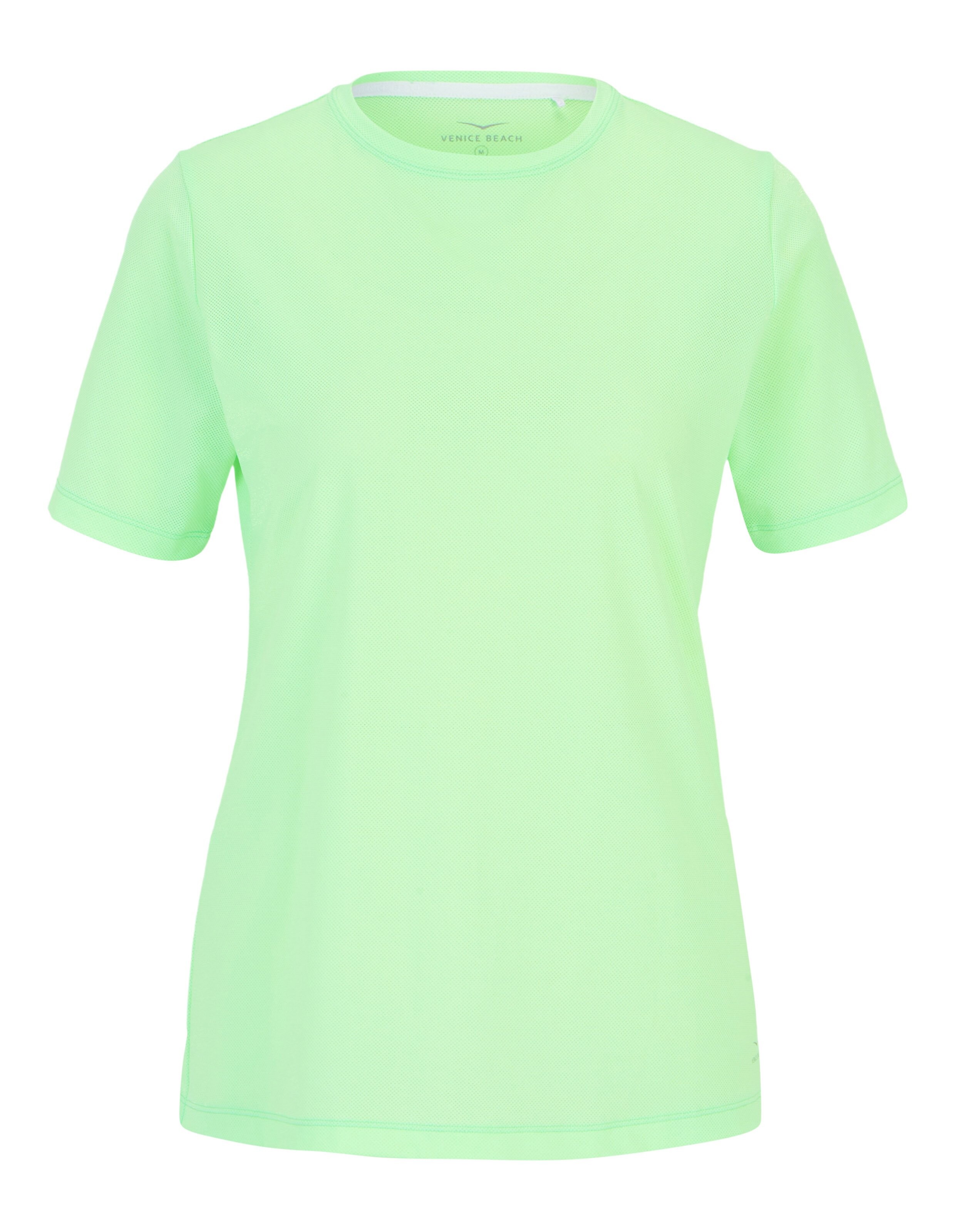 Hellgrünes, kurzärmeliges Freizeit-T-Shirt mit strukturierter Stoffoberfläche.