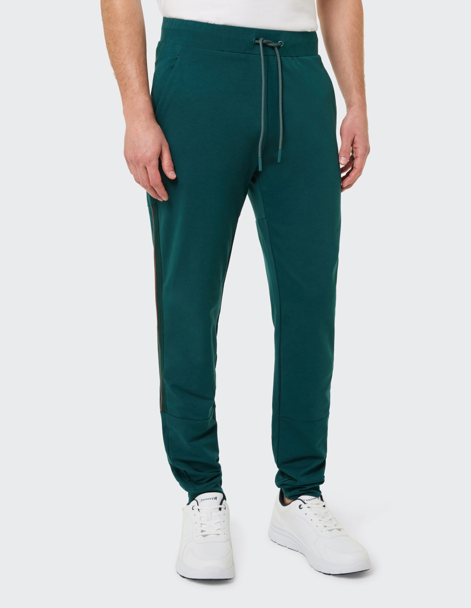 Blaugrüne Herren-Jogginghose mit Seitenstreifen, perfekt für Freizeitkleidung.