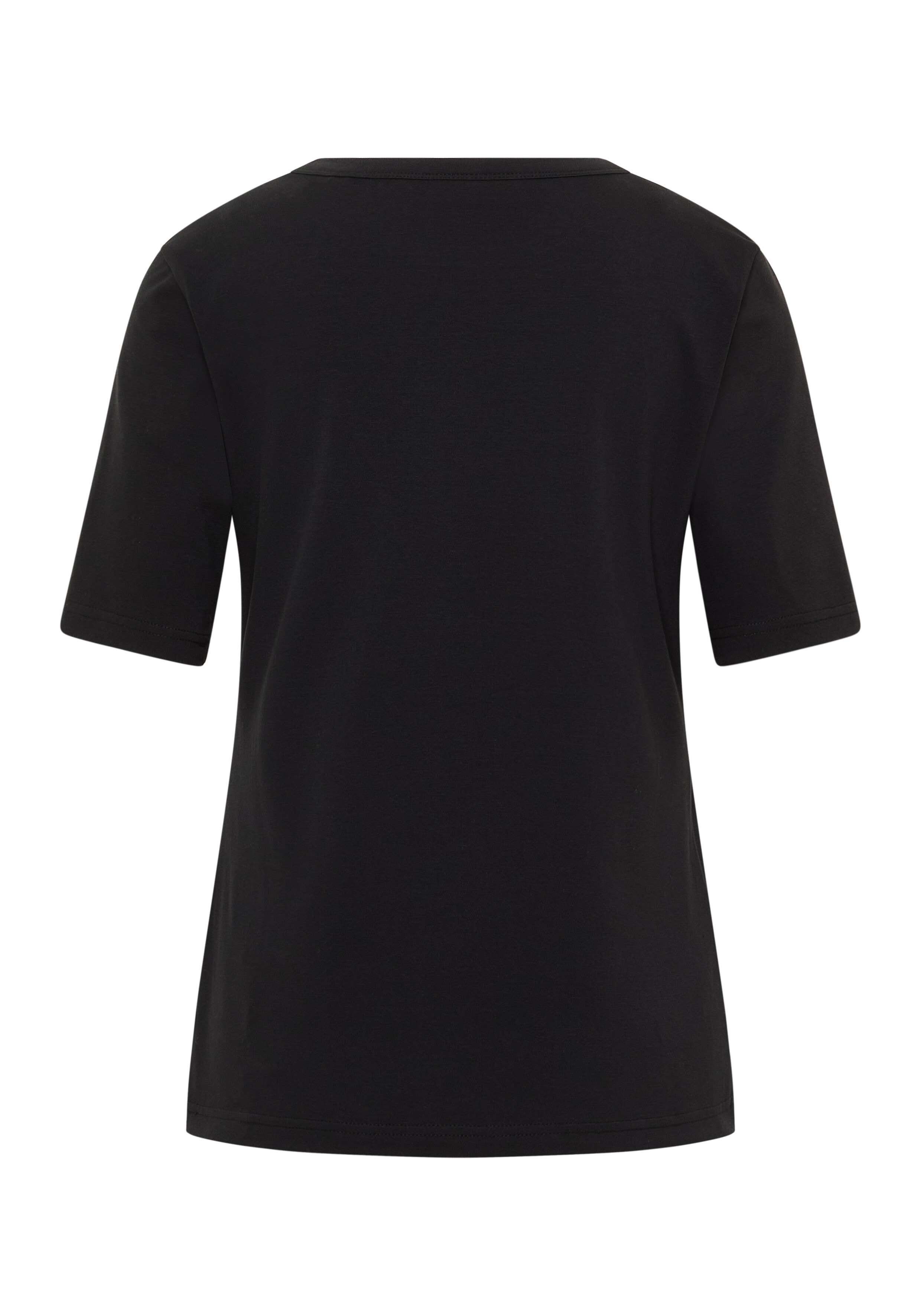 Rückansicht eines schlichten schwarzen Freizeit-T-Shirts mit kurzen Ärmeln für gemütliches Tragen im Alltag.