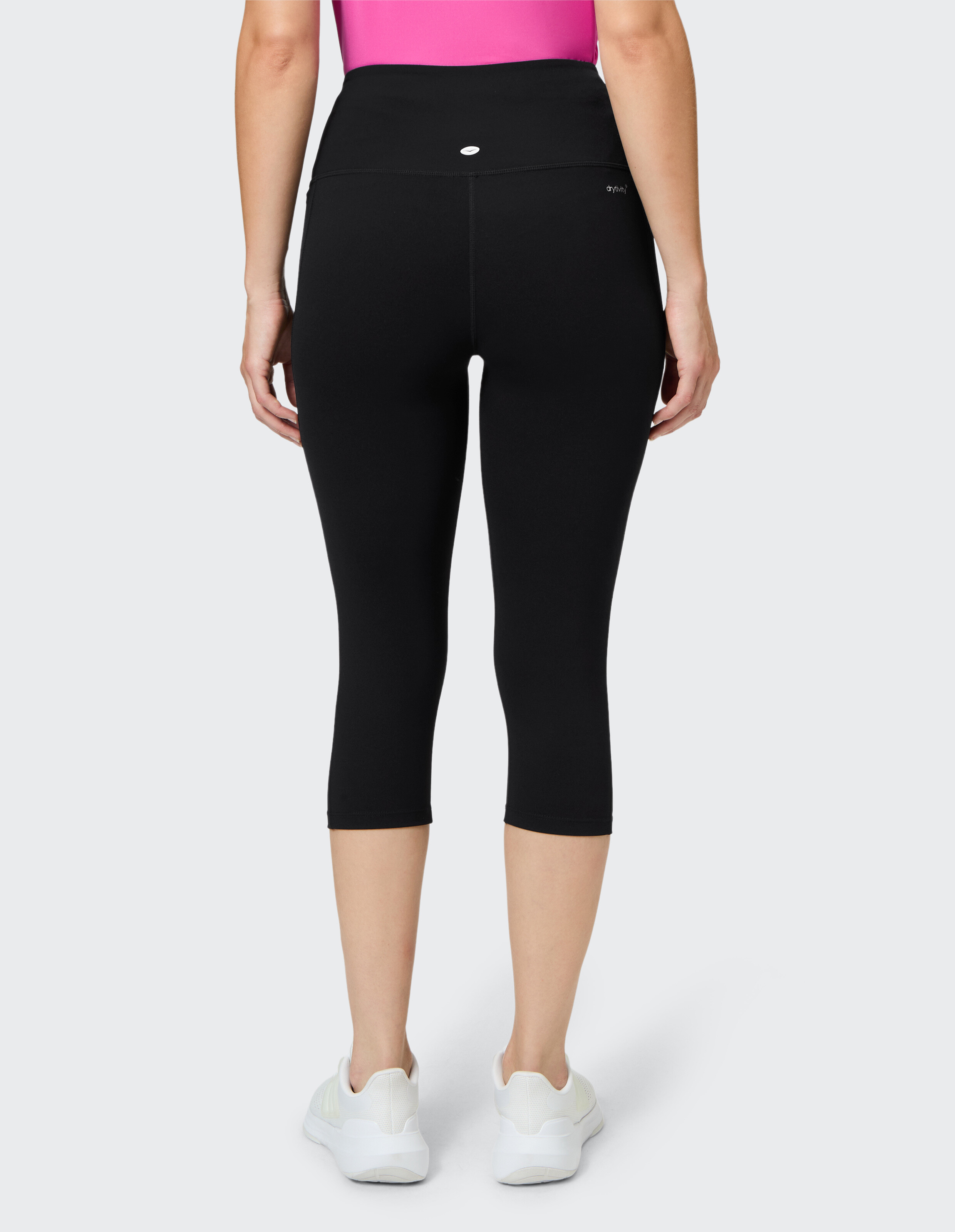 Schwarze Capri-Leggings mit hohem Bund, ideal für Freizeitkleidung und Workouts.