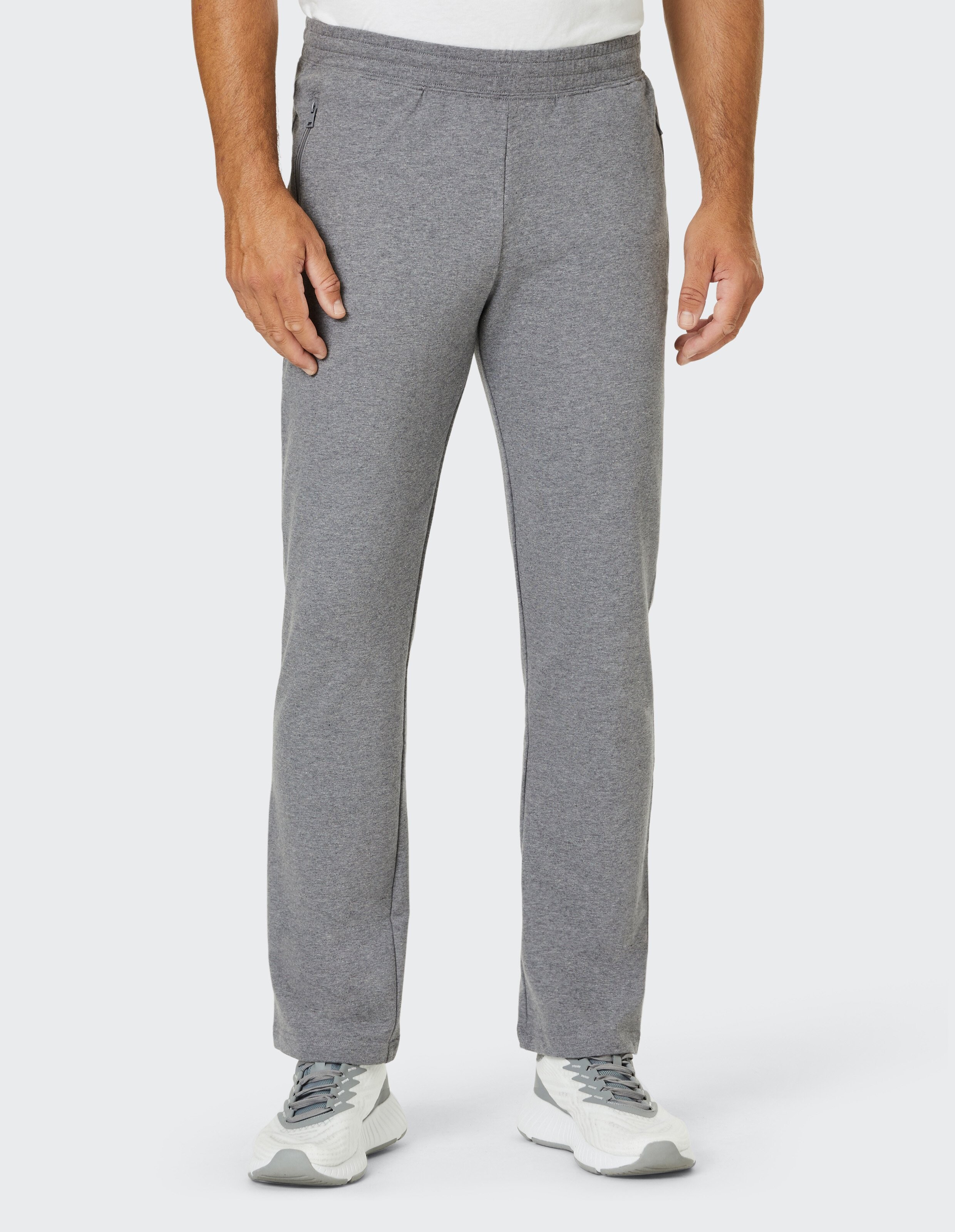 Graue Jogginghose mit elastischem Bund und geradem Schnitt aus weichem Stoff, ideal für Freizeit und sportliche Aktivitäten.