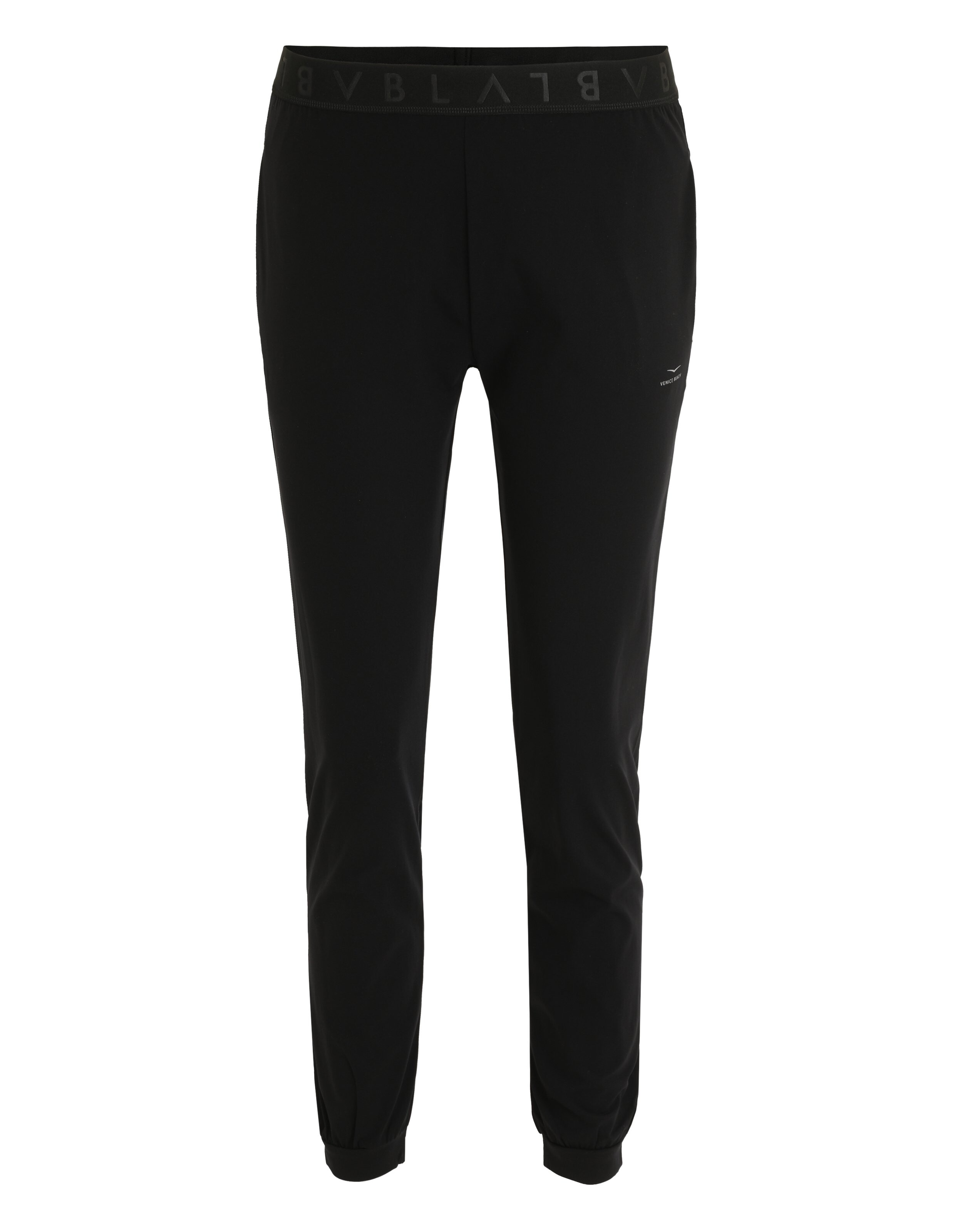 Schwarze, lässige 7/8-Loungehose von Venice Beach mit elastischem Markenbund.