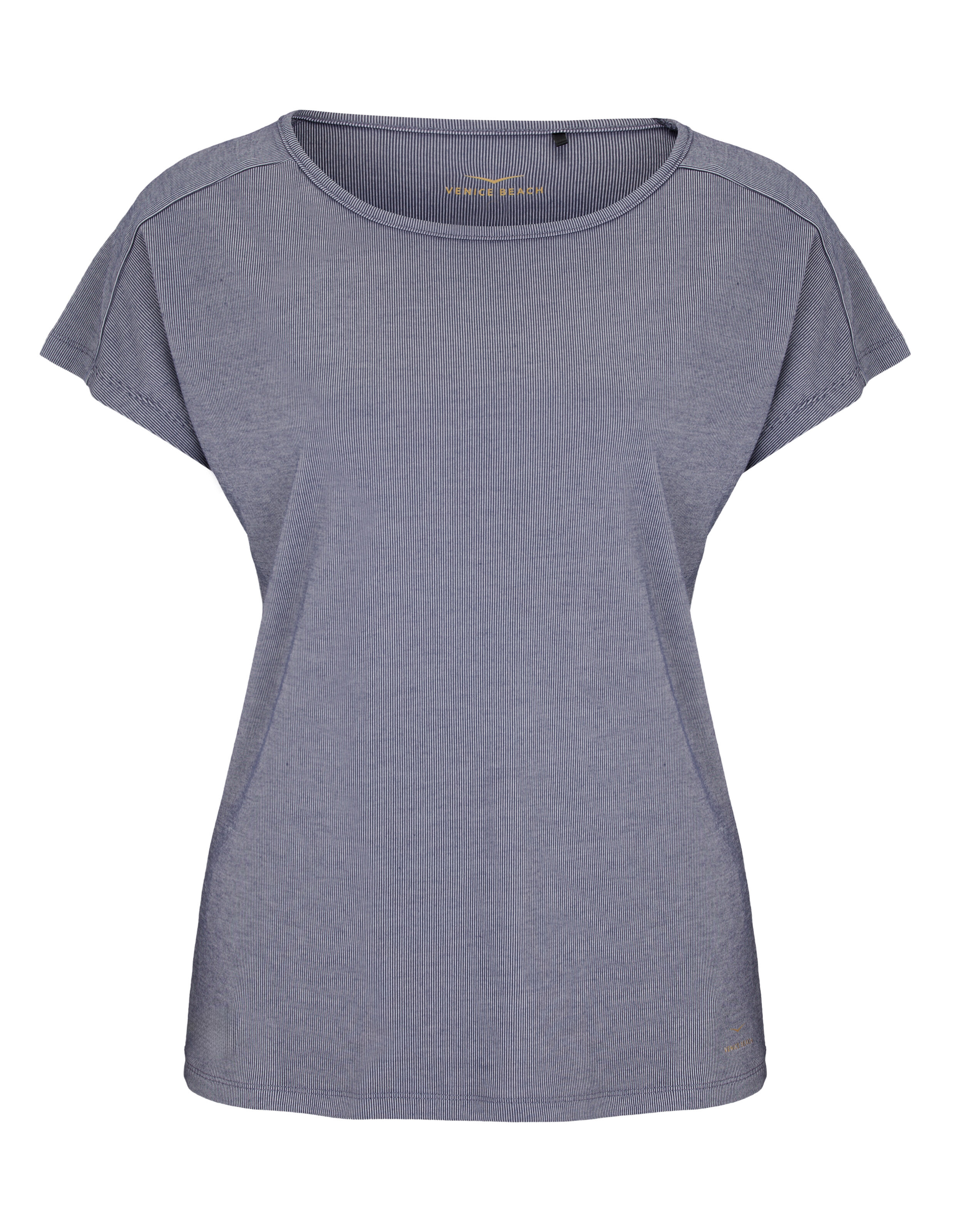 Lässiges blau gestreiftes T-Shirt mit kurzen Ärmeln und entspannter Passform.