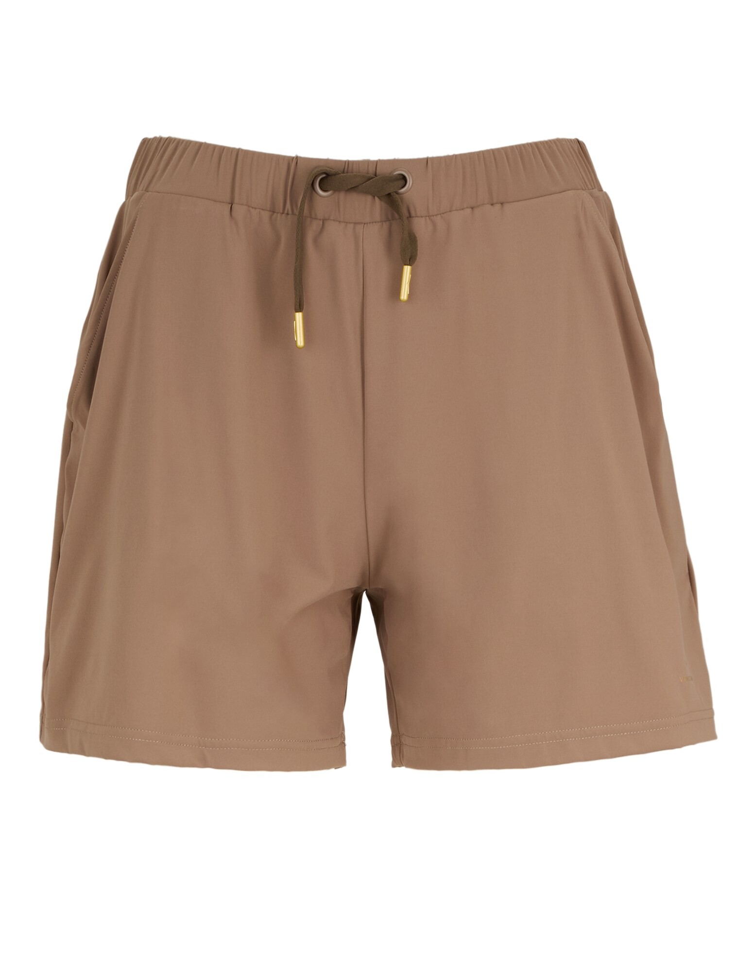 Gemütliche braune Freizeitshorts mit elastischem Bund und Kordelzug.