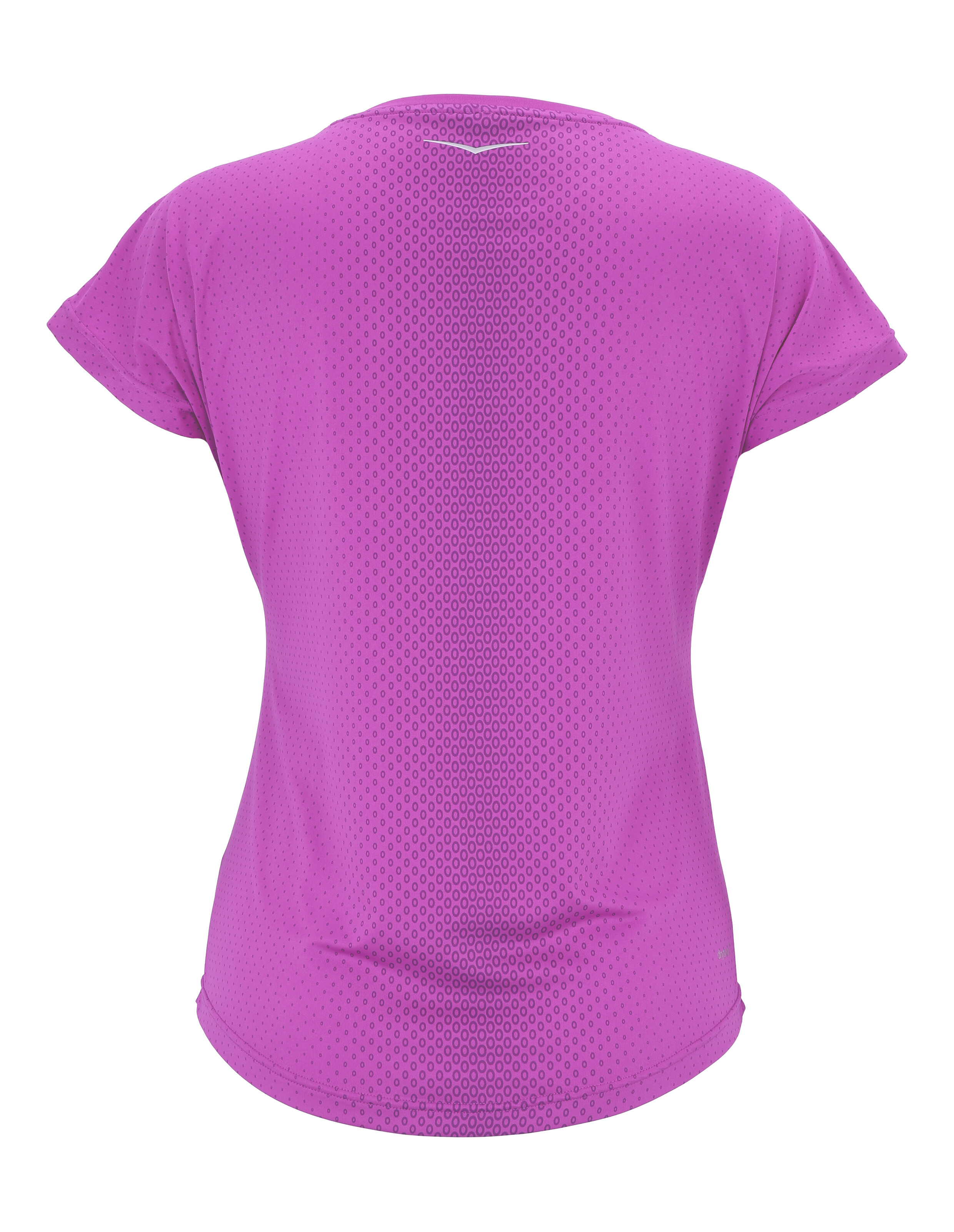 Rückansicht eines leichten lila Freizeit-T-Shirts mit gepunktetem Muster.