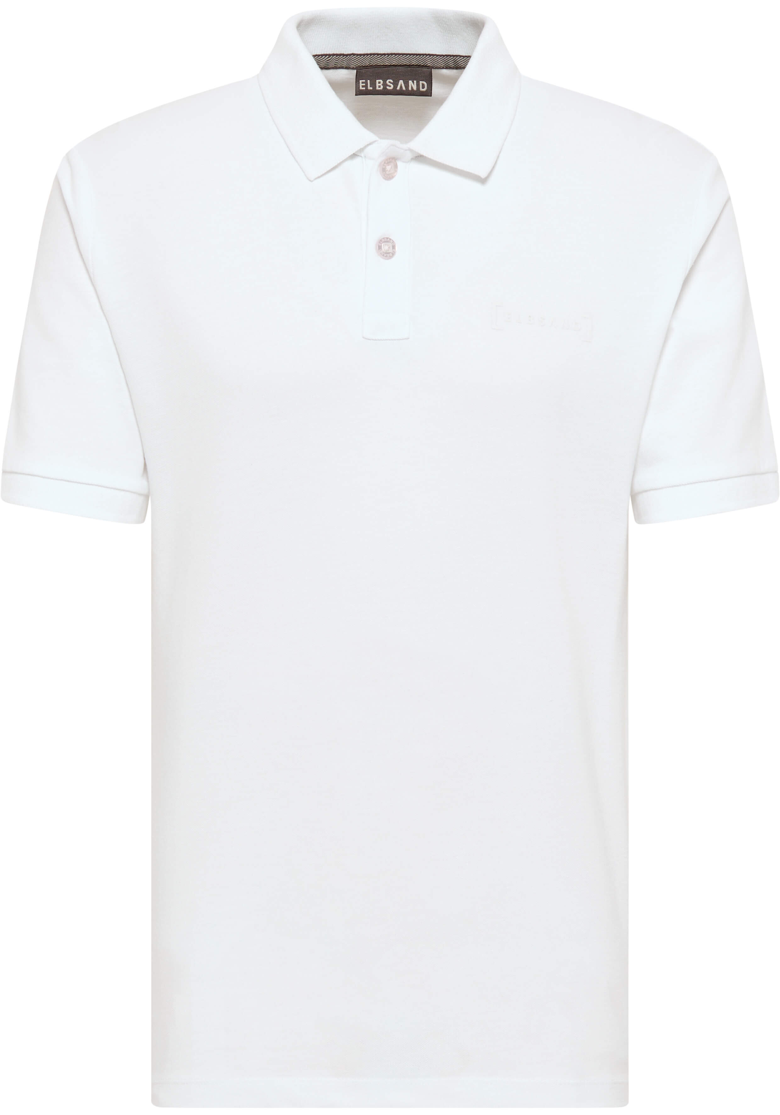 Klassisches weißes ELBSAND-Poloshirt mit kurzen Ärmeln und geknöpftem Kragen für Freizeitkleidung.
