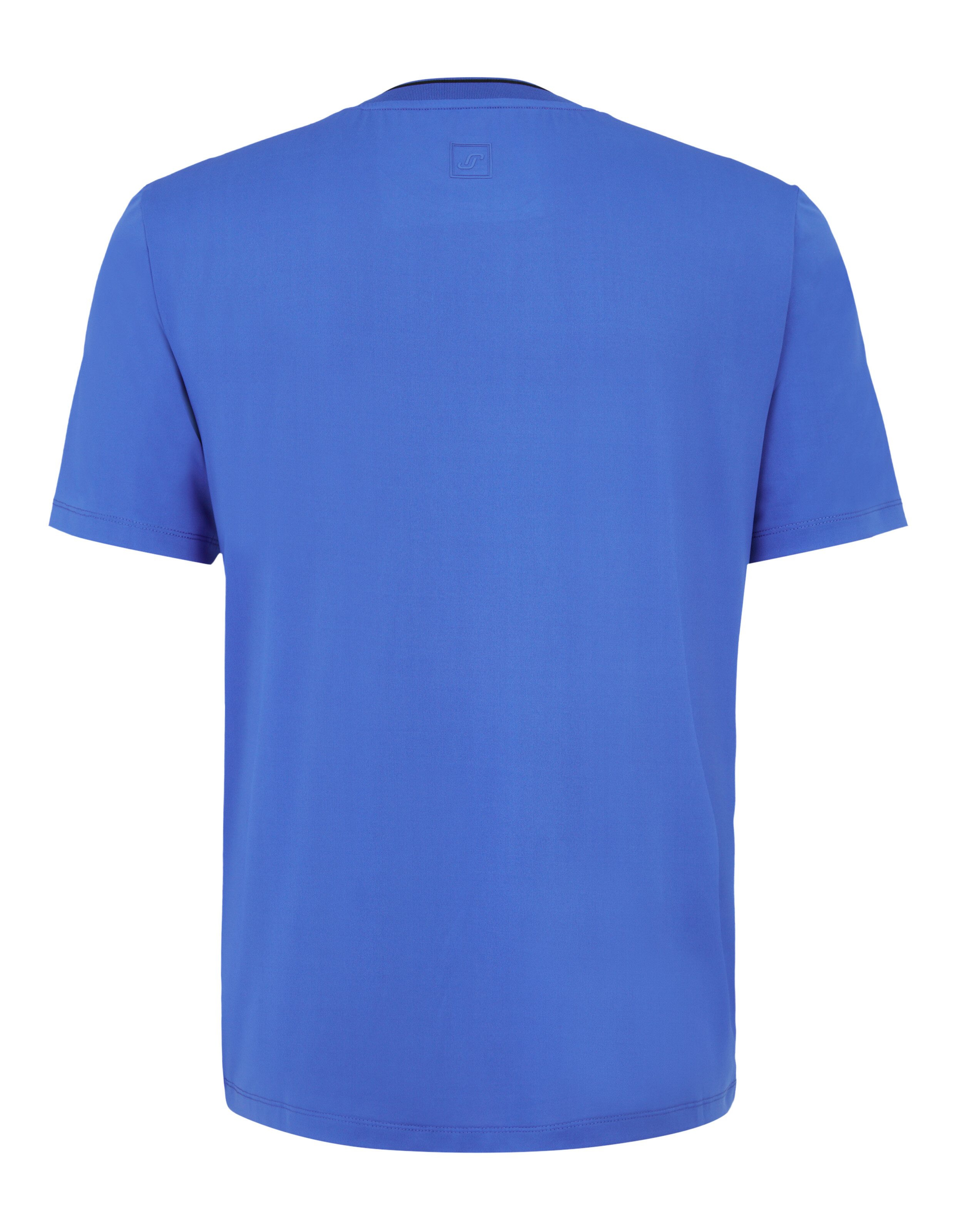Rückansicht eines blauen Freizeit-T-Shirts mit schlichtem Design und weichem Stoff.