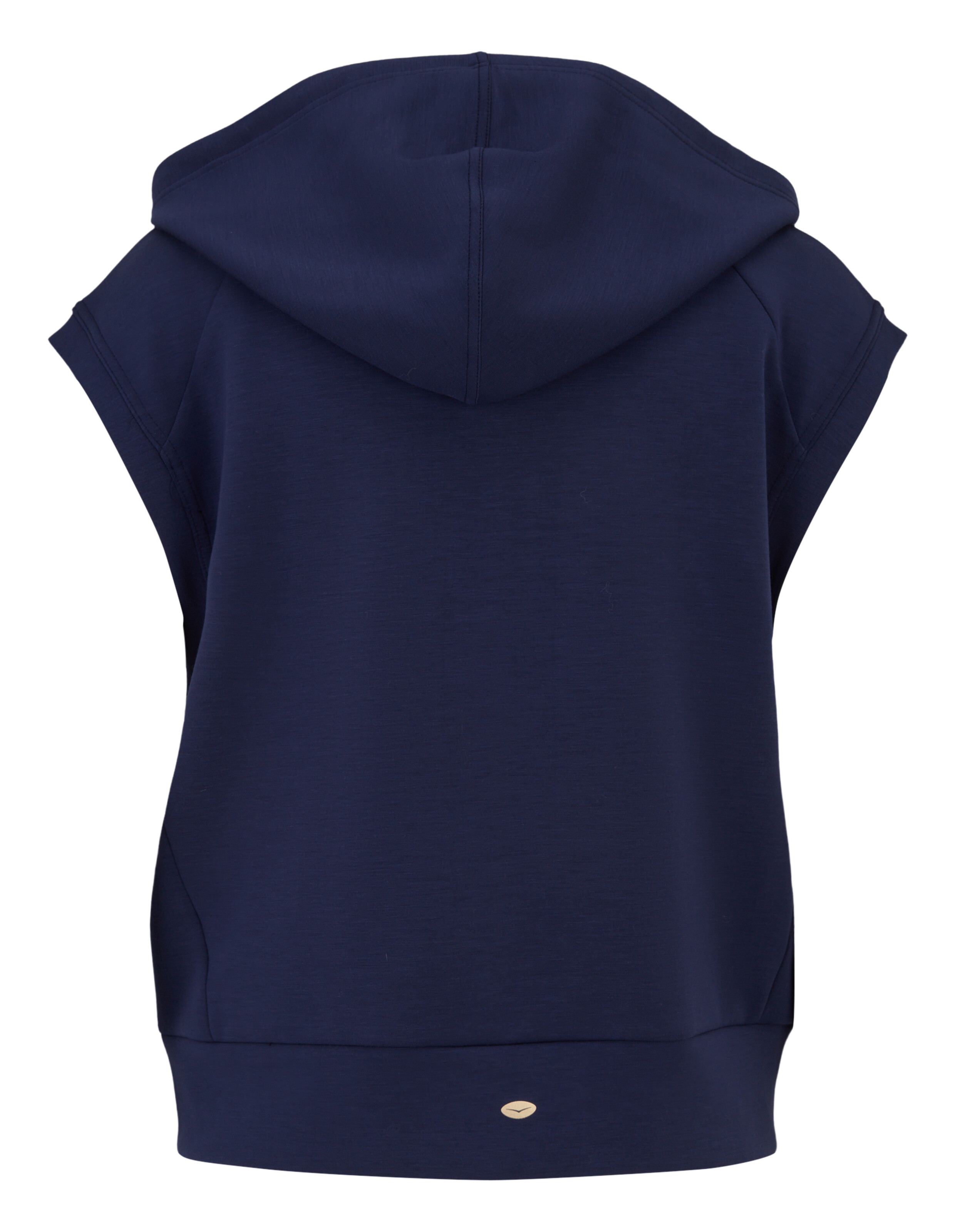 Marineblauer, ärmelloser Kapuzenpullover mit entspannter Passform und Kapuzendetail.