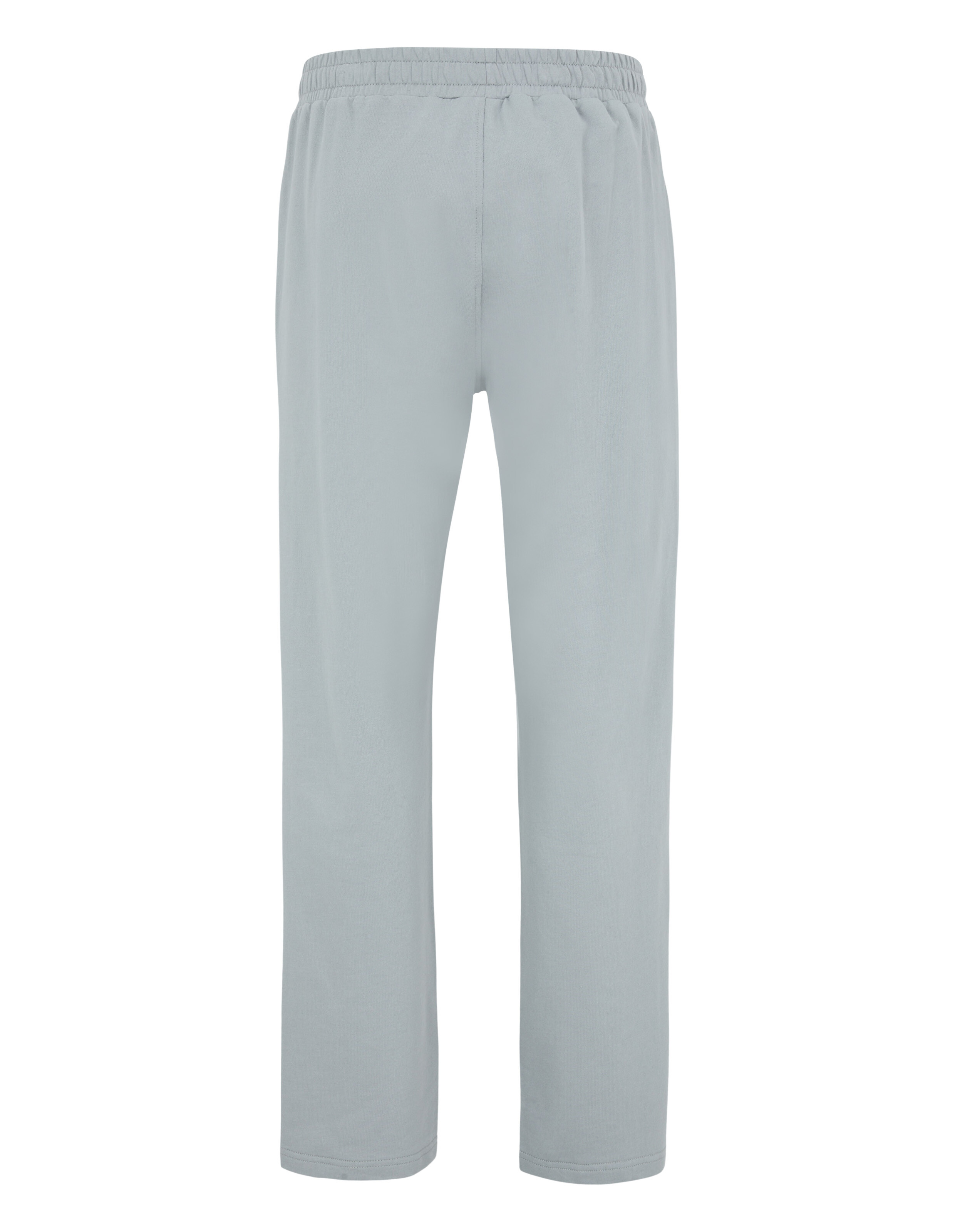 Graue Hose mit Gummizug in der Taille und gerade geschnittenen Beinen.