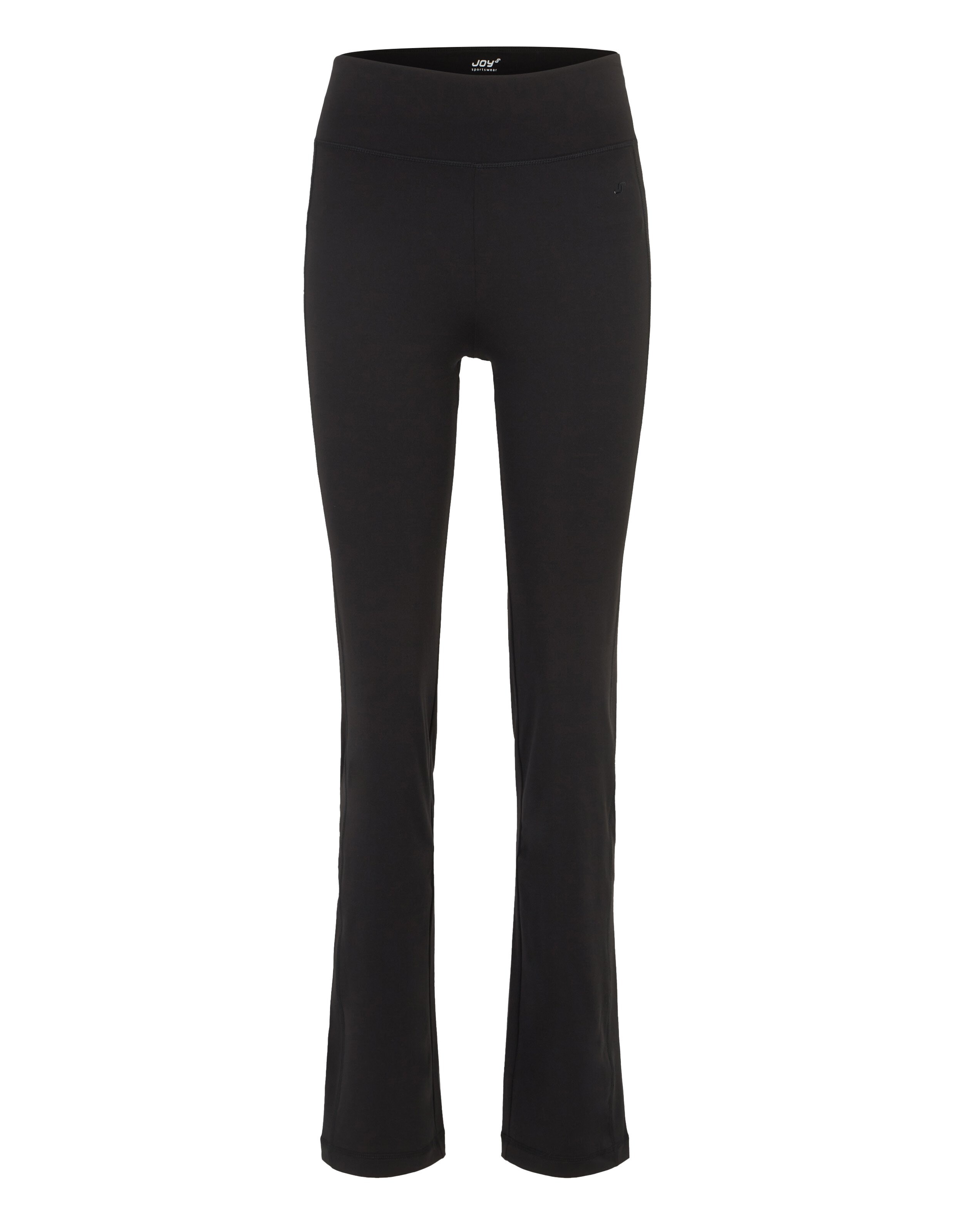 Schwarze Yogahose mit hohem Bund und leicht ausgestelltem Bein, aus weichem Material für optimalen Komfort und Flexibilität.