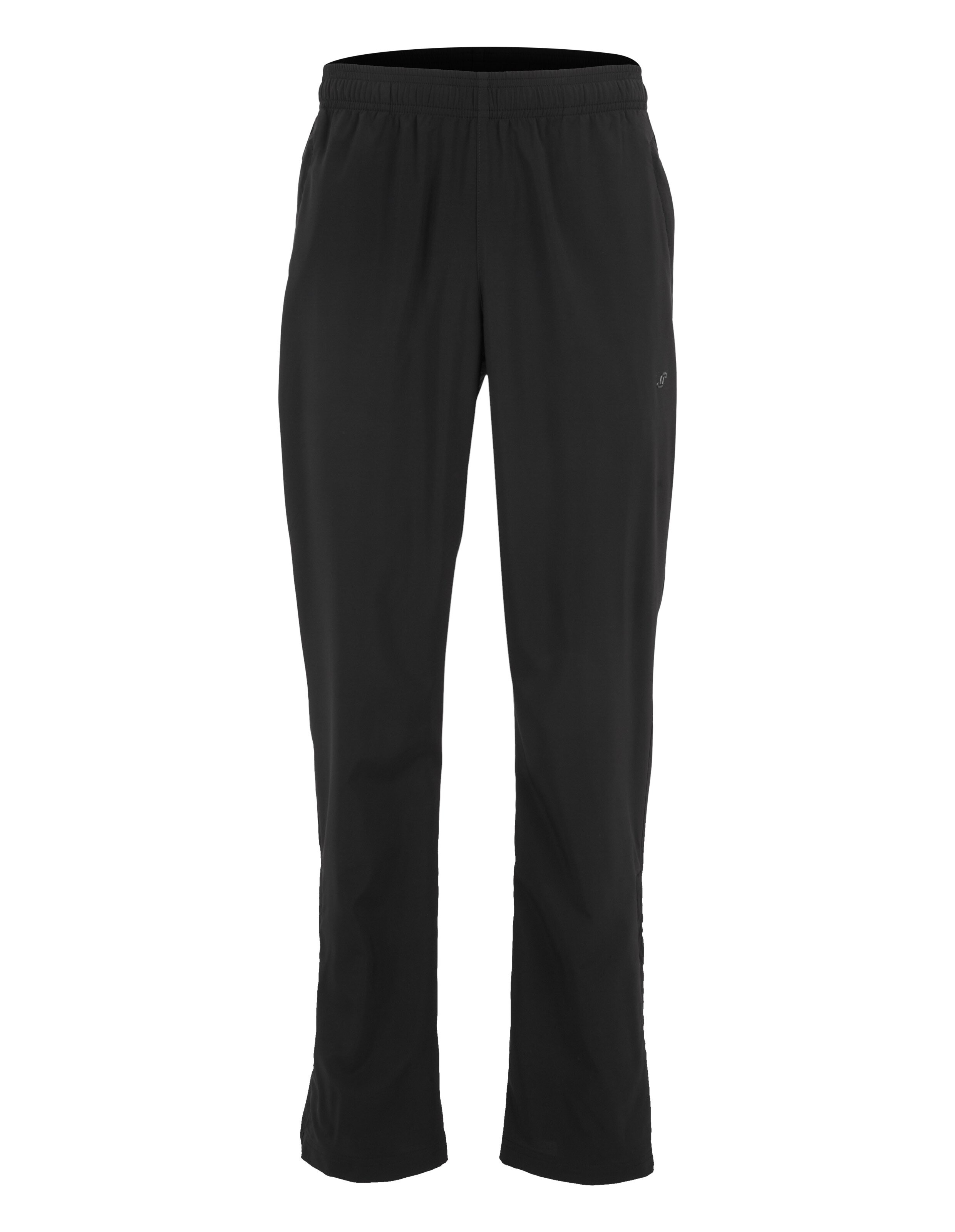 Schwarze, lange Sporthose mit elastischem Bund und geradem Schnitt, ideal für Training und Freizeit.