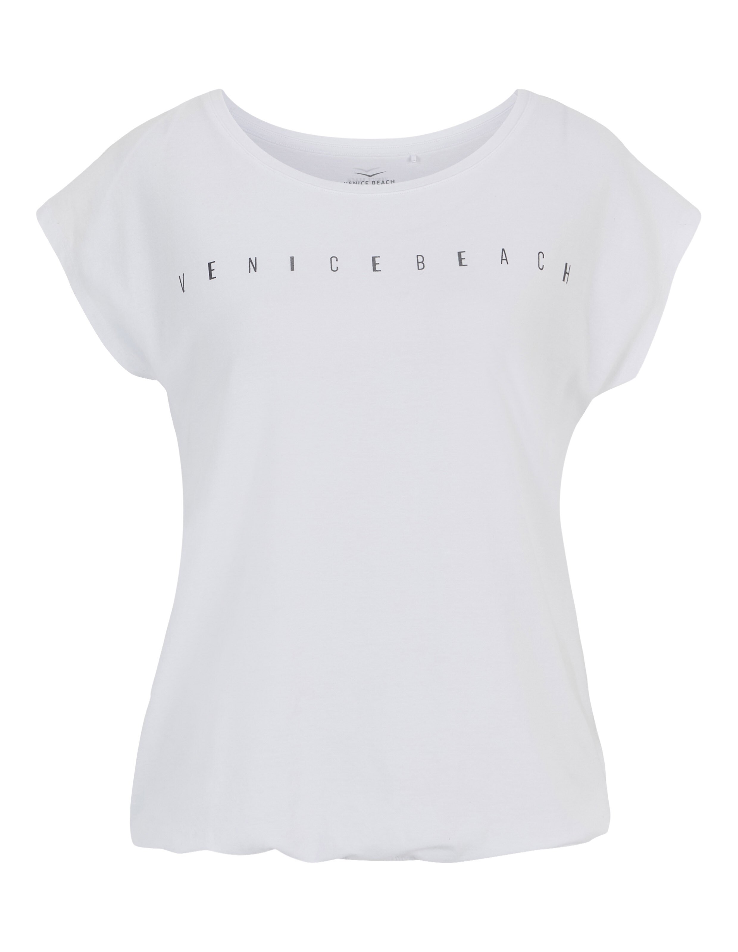 Weißes lässiges Venice Beach-T-Shirt mit kurzen Ärmeln und entspannter Passform.