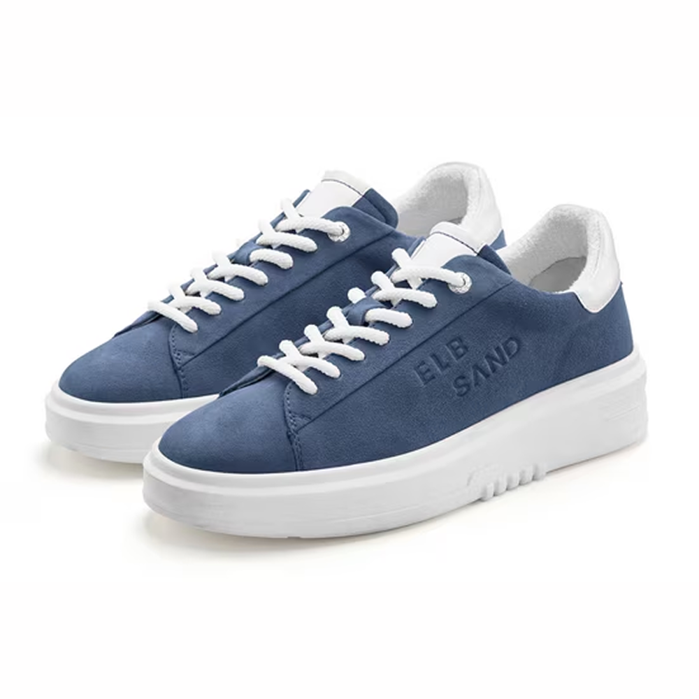 Lässige blaue Sneaker mit weißen Akzenten und strukturiertem Stoff für stilvollen Komfort.
