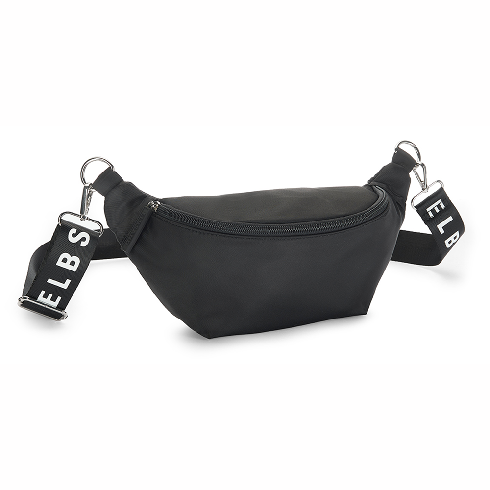 Stilvolle schwarze Gürteltasche mit verstellbarem Riemen und Reißverschlussfach.