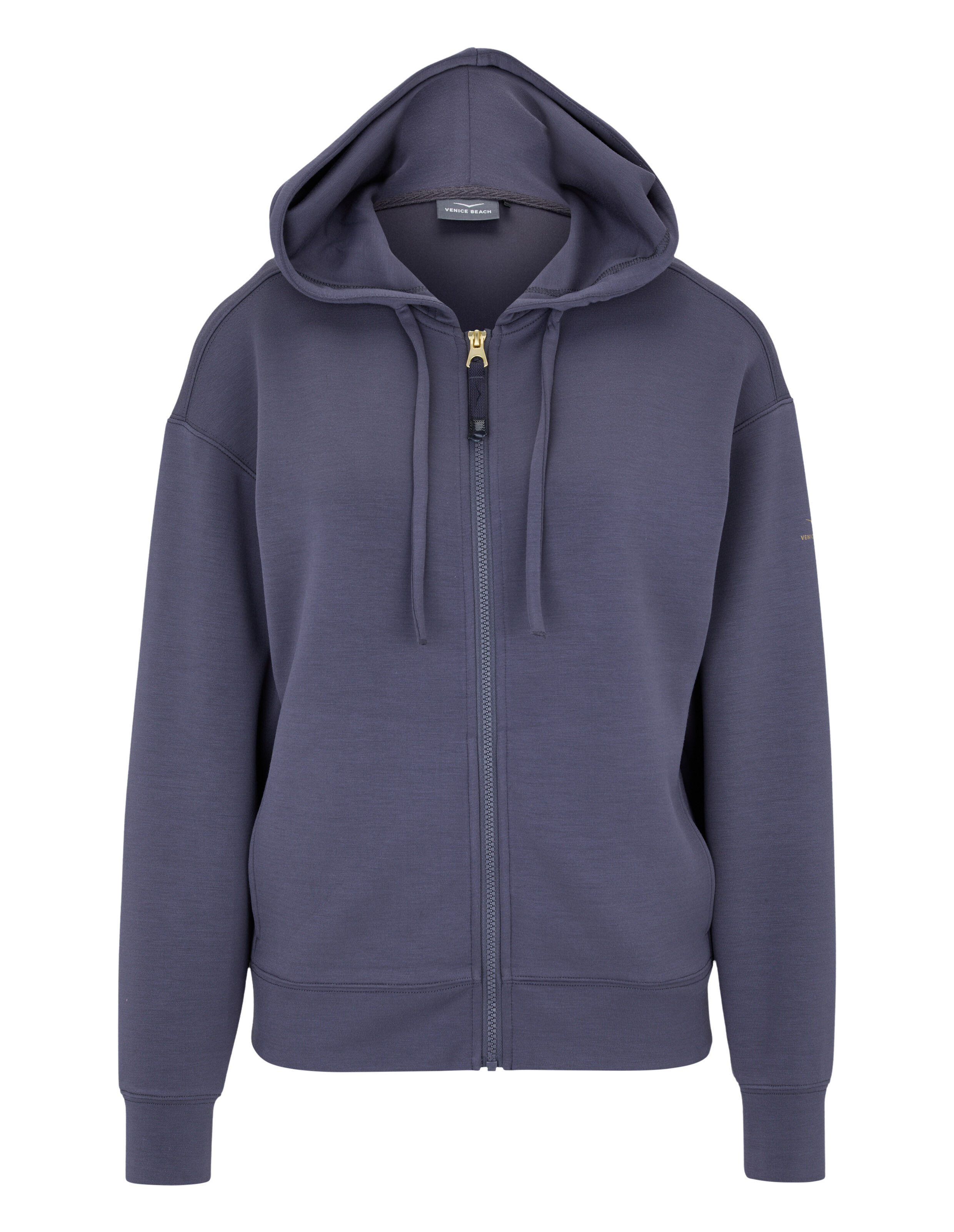 Gemütlicher, marineblauer Kapuzenpullover mit Kapuze und Vordertaschen, perfekt für die Freizeit.