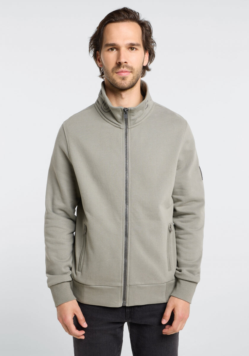Hellgraue Herrenjacke mit Reißverschluss, perfekt für Freizeitkleidung und Faulenzen.