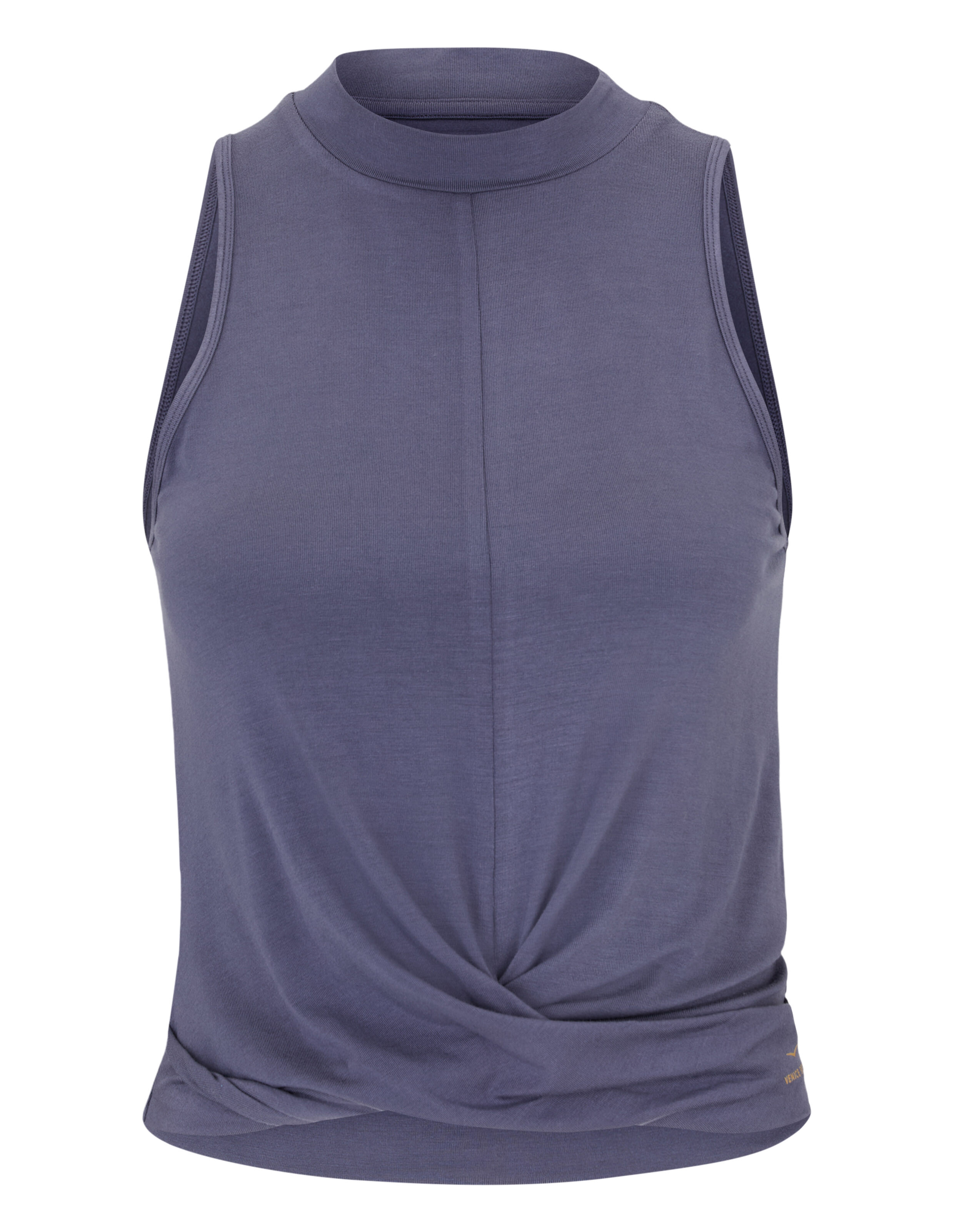 Venice Beach Top Aria in Dunkelblau mit hohem Halsausschnitt und Twist-Detail vorne.
