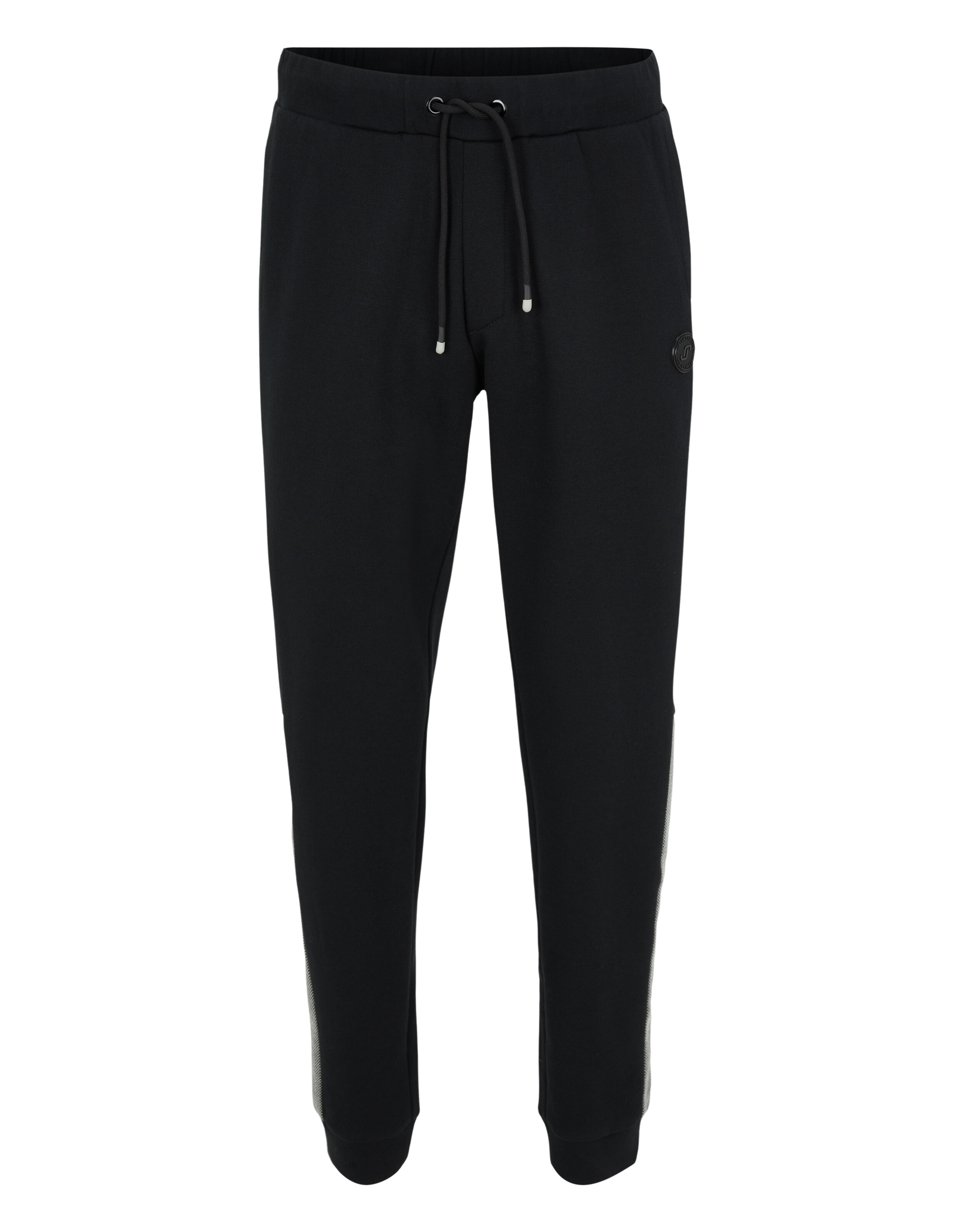 Schwarze Jogginghose mit Kordelzug in der Taille und seitlichem Logo, perfekt für Freizeitkleidung.
