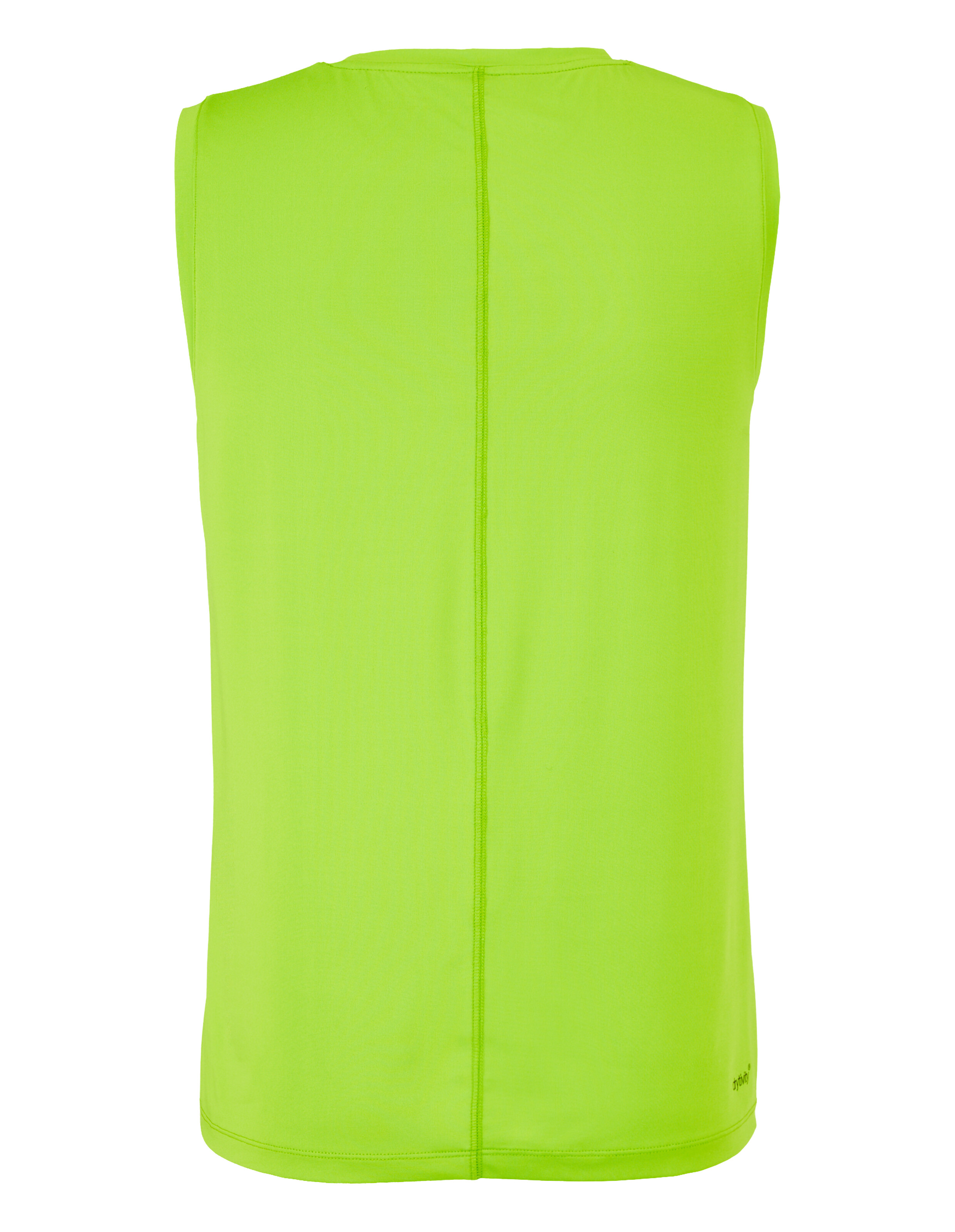 Rückansicht eines lindgrünen, ärmellosen, lässigen Tanktops mit Mittelnaht.