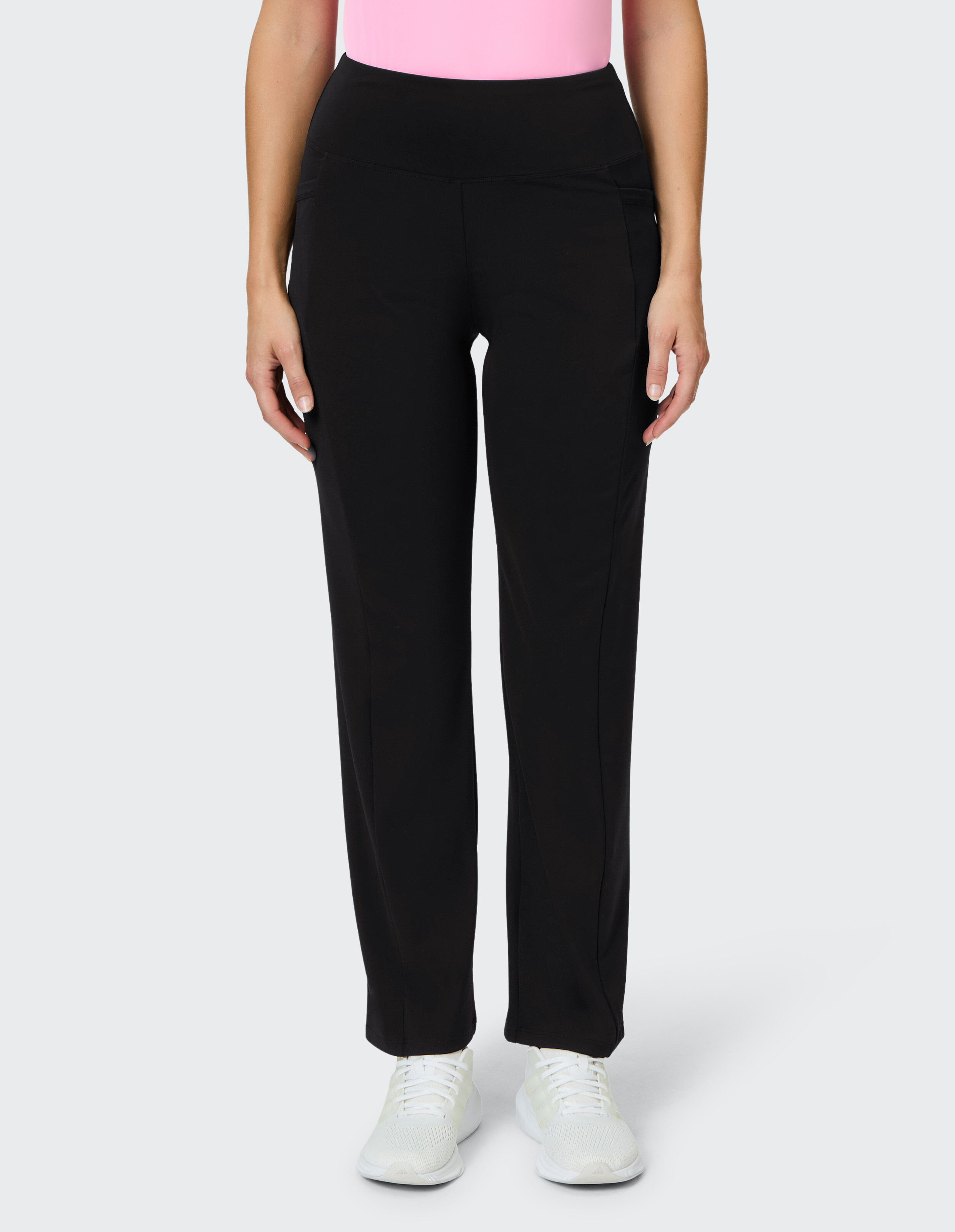 Schwarze Freizeithose mit hohem Bund, perfekt zum Faulenzen oder Reisen.