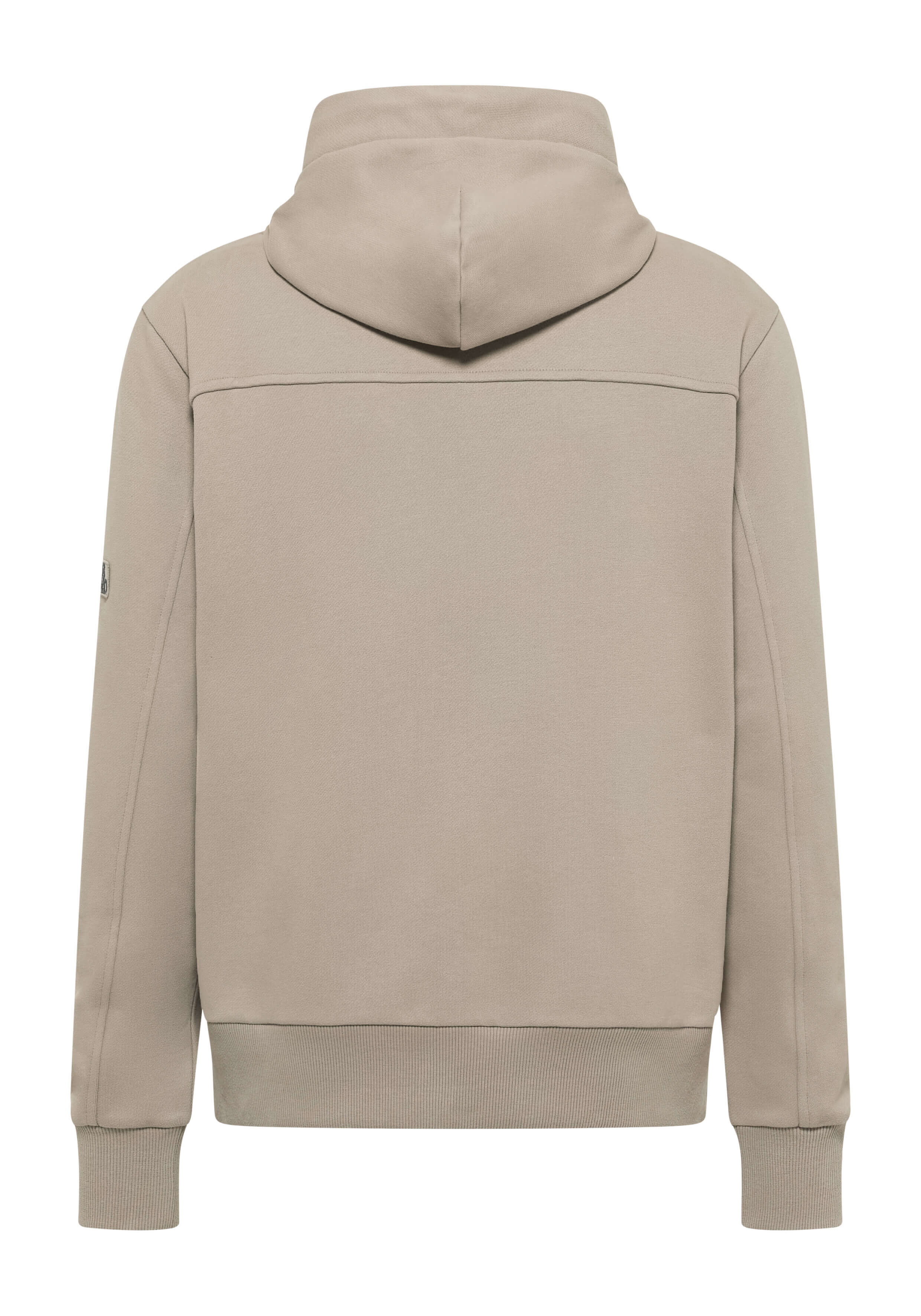 Rückansicht eines gemütlichen beigen ELBSAND-Hoodies mit Rippbündchen für lässige Loungewear.
