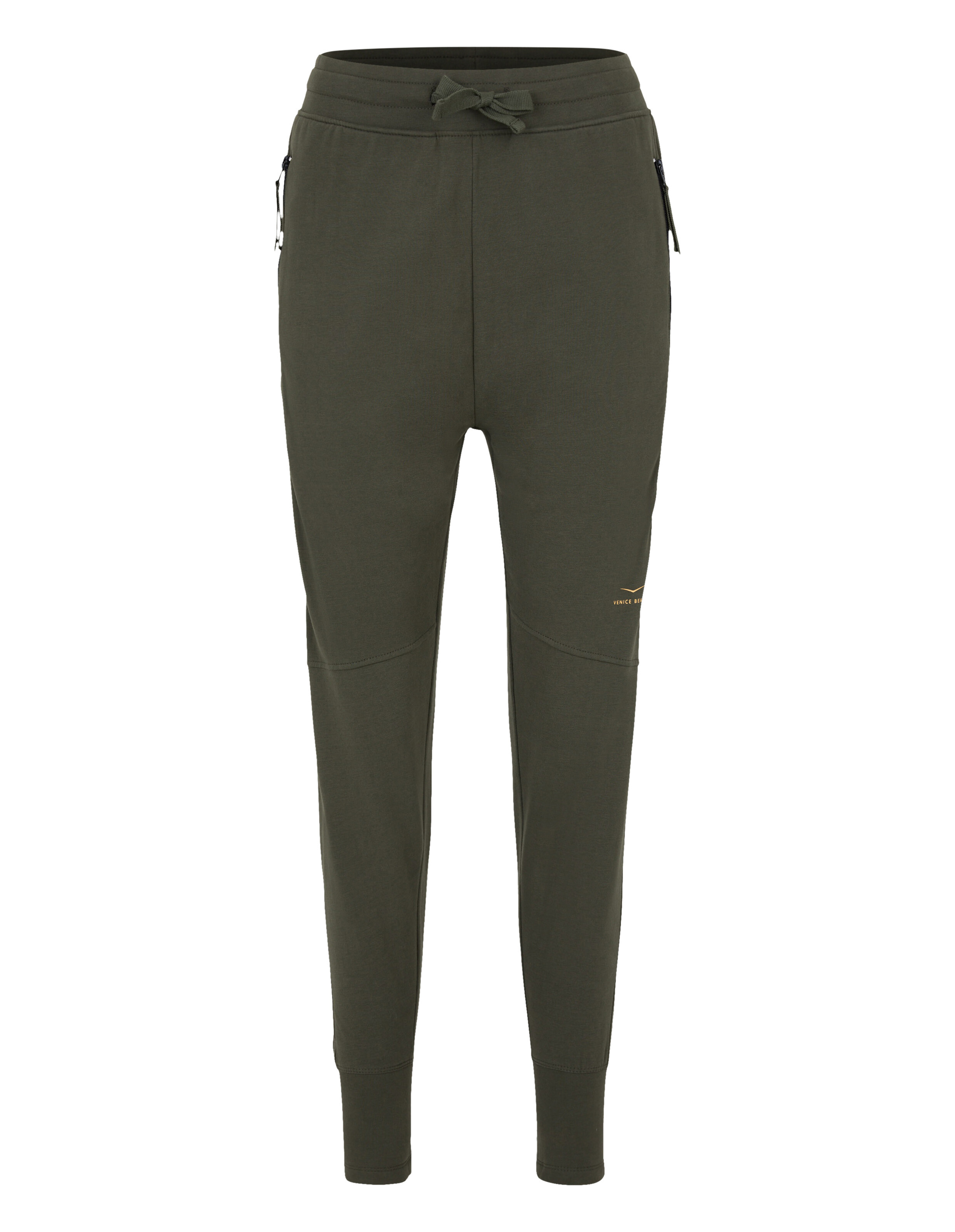 Olivgrüne Jogginghose mit Kordelzug in der Taille und Seitentaschen.