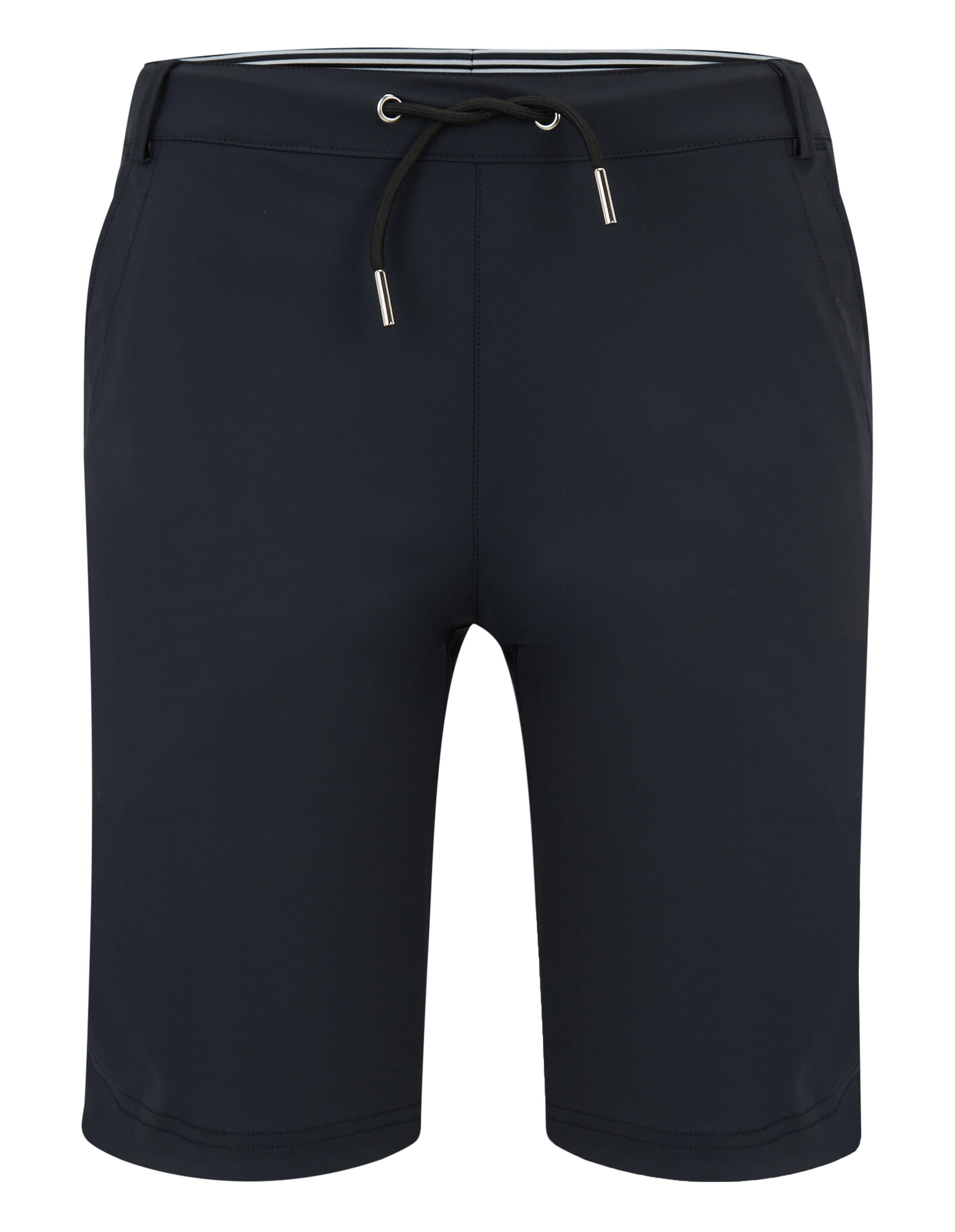Schwarze, lässige Lounge-Shorts mit verstellbarem Kordelzug in der Taille und Seitentaschen.