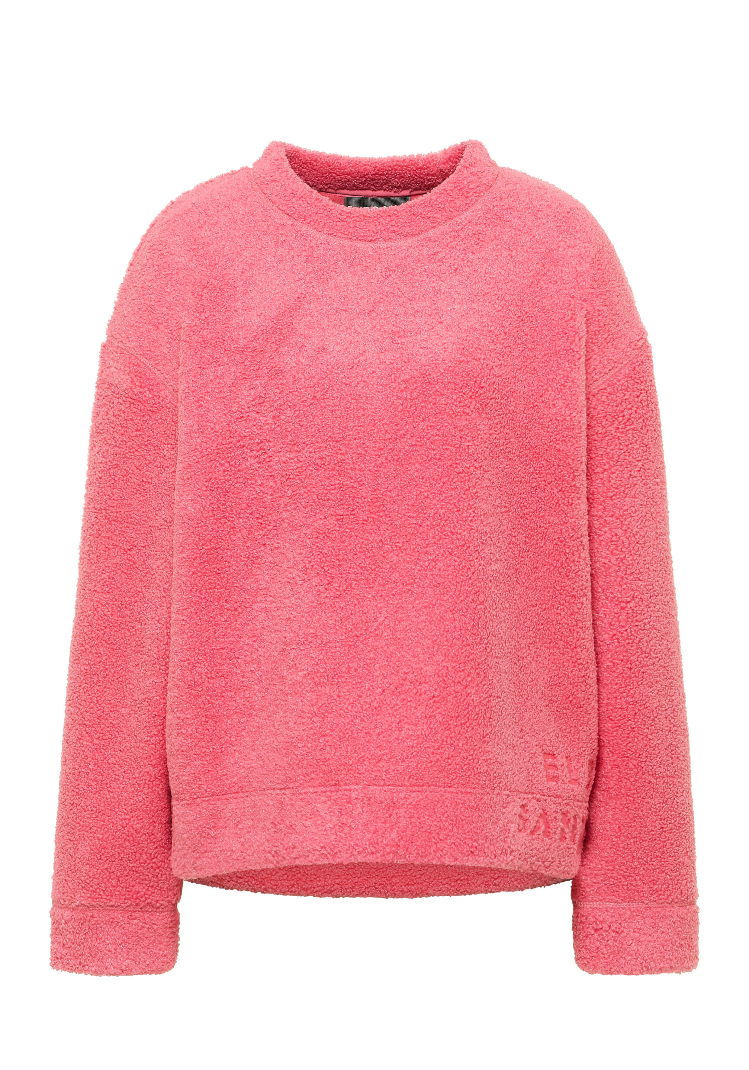Kuscheliger rosafarbener Teddy-Fleecepullover mit langen Ärmeln zum lässigen Faulenzen.