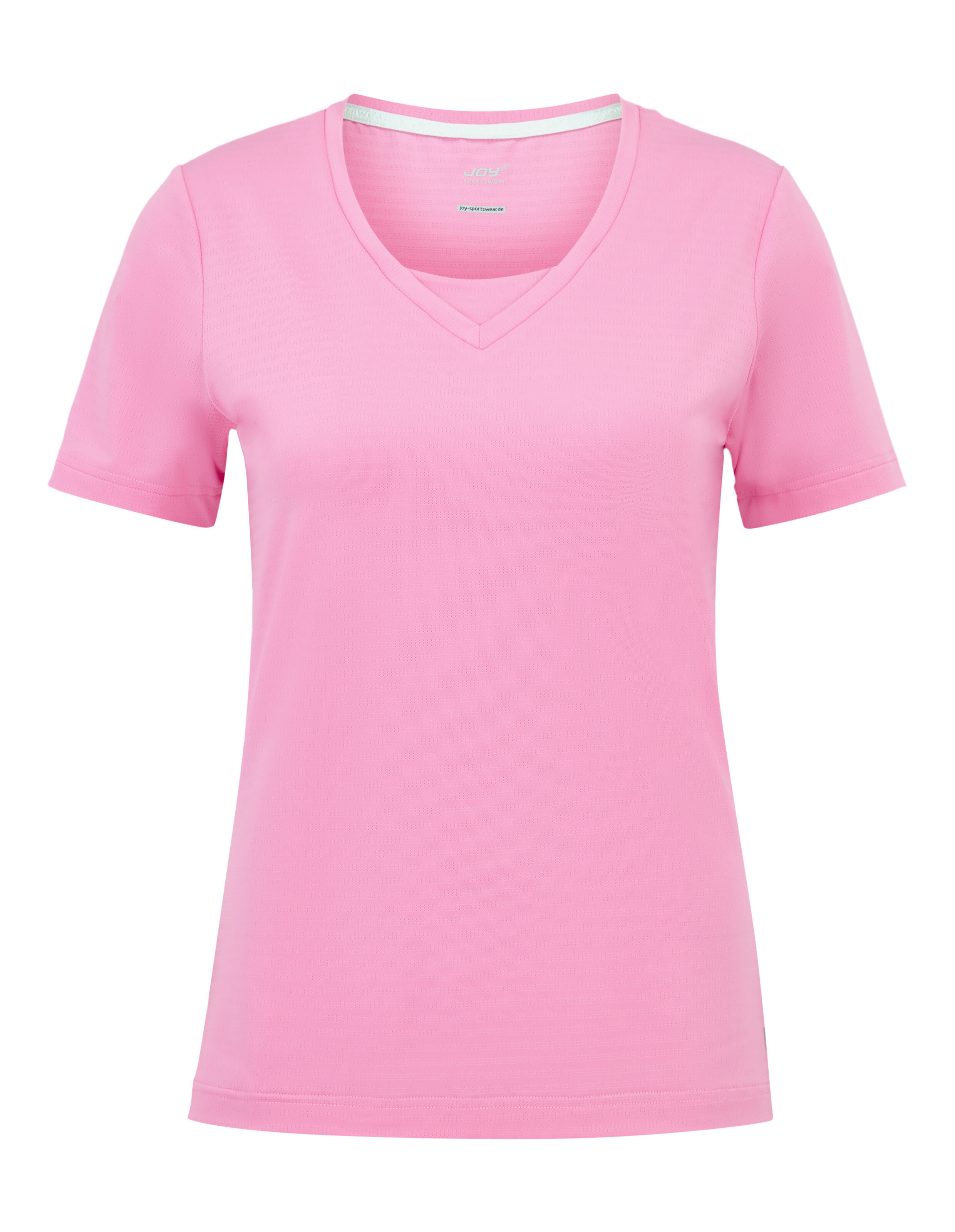Rosafarbenes Freizeit-T-Shirt mit V-Ausschnitt für Damen, perfekt für bequemes Tragen im Alltag.