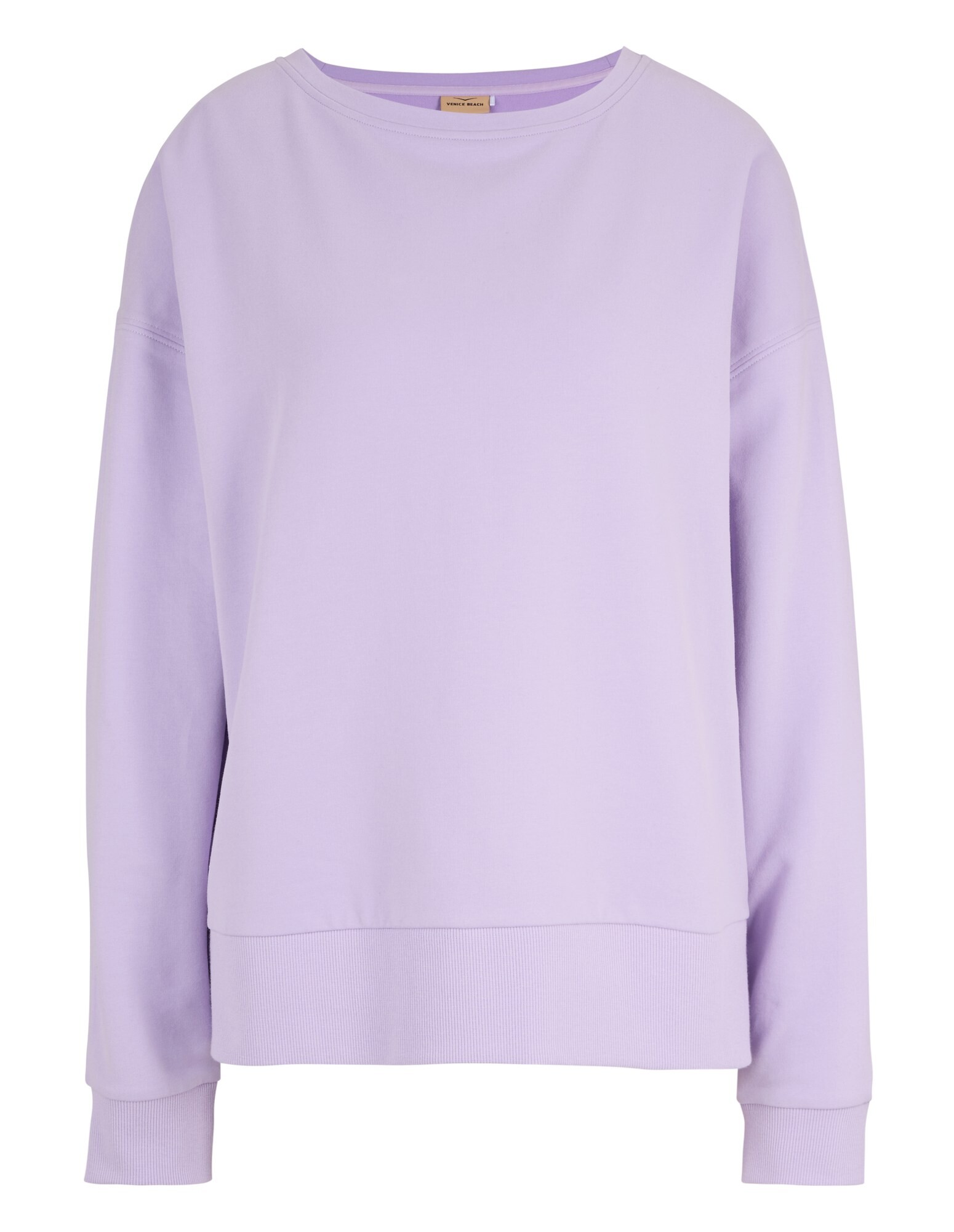 Kuscheliges fliederfarbenes Sweatshirt mit entspannter Passform und gerippten Bündchen für den Freizeitgebrauch.