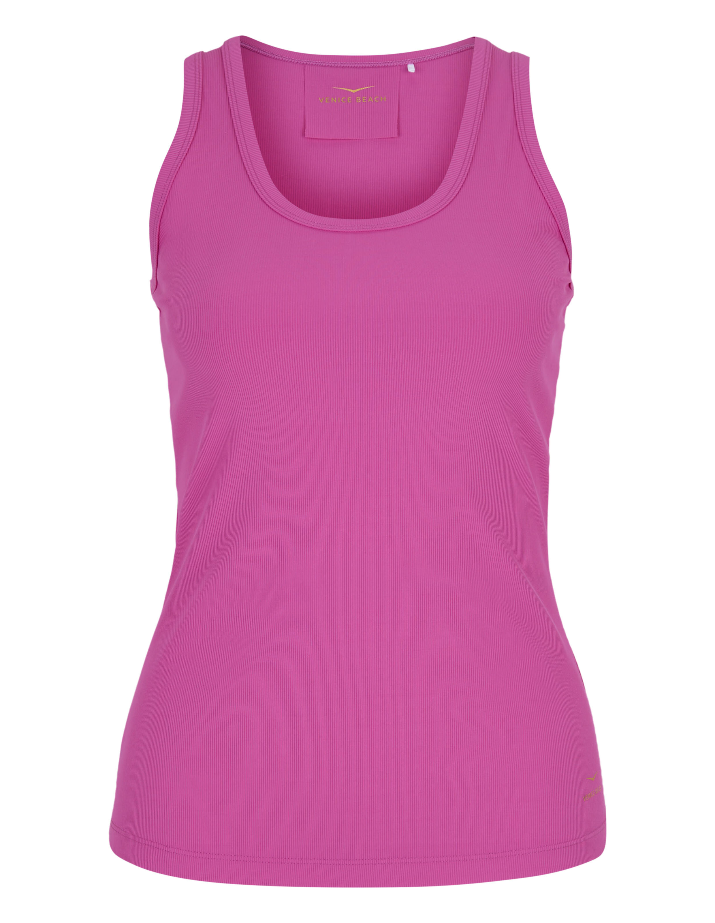 Rosafarbenes Venice Beach Brenda Tanktop mit gerippter Textur für lässigen, bequemen Tragekomfort.