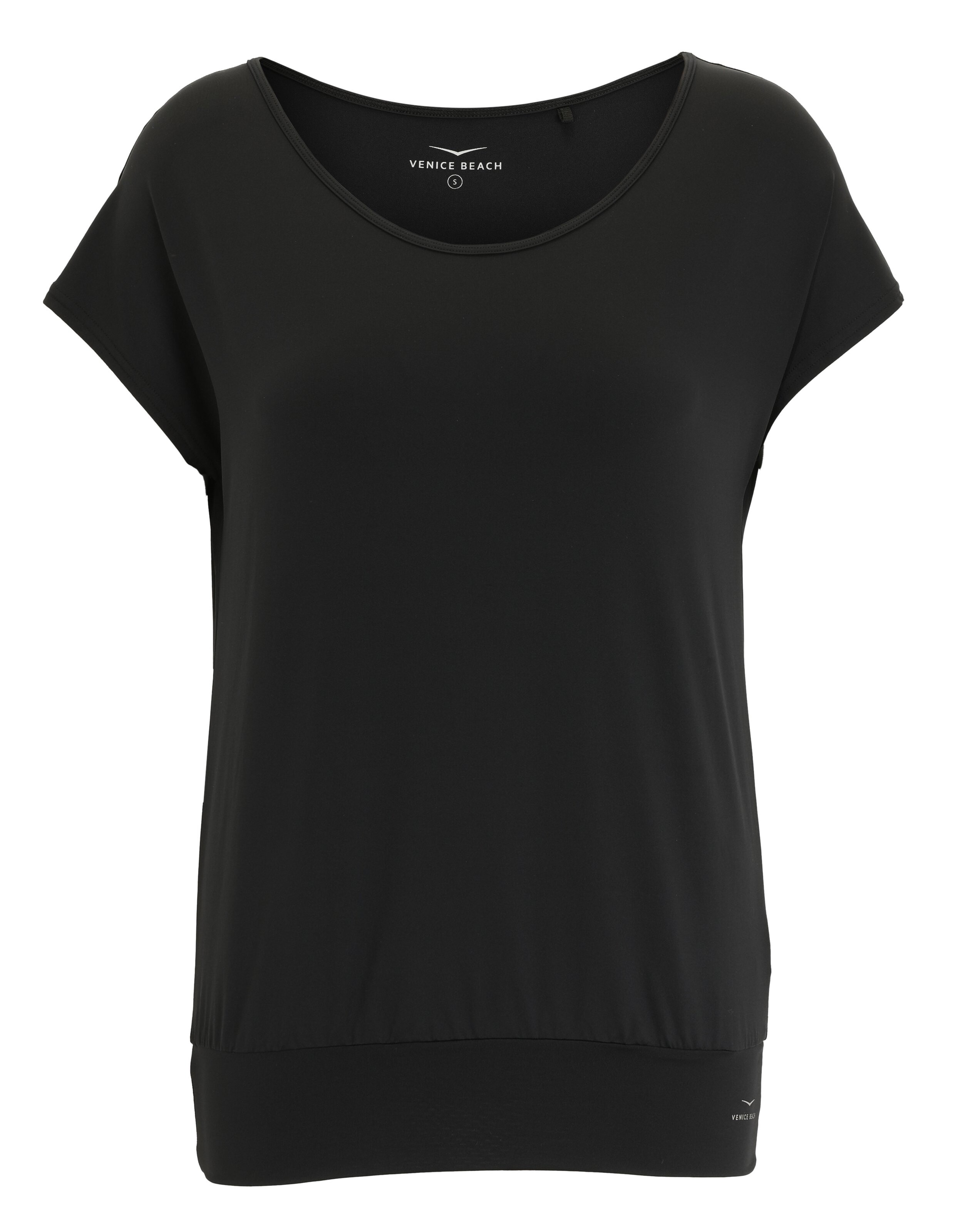 Schwarzes, lässiges T-Shirt von Venice Beach mit U-Ausschnitt und bequemem Bandsaum.