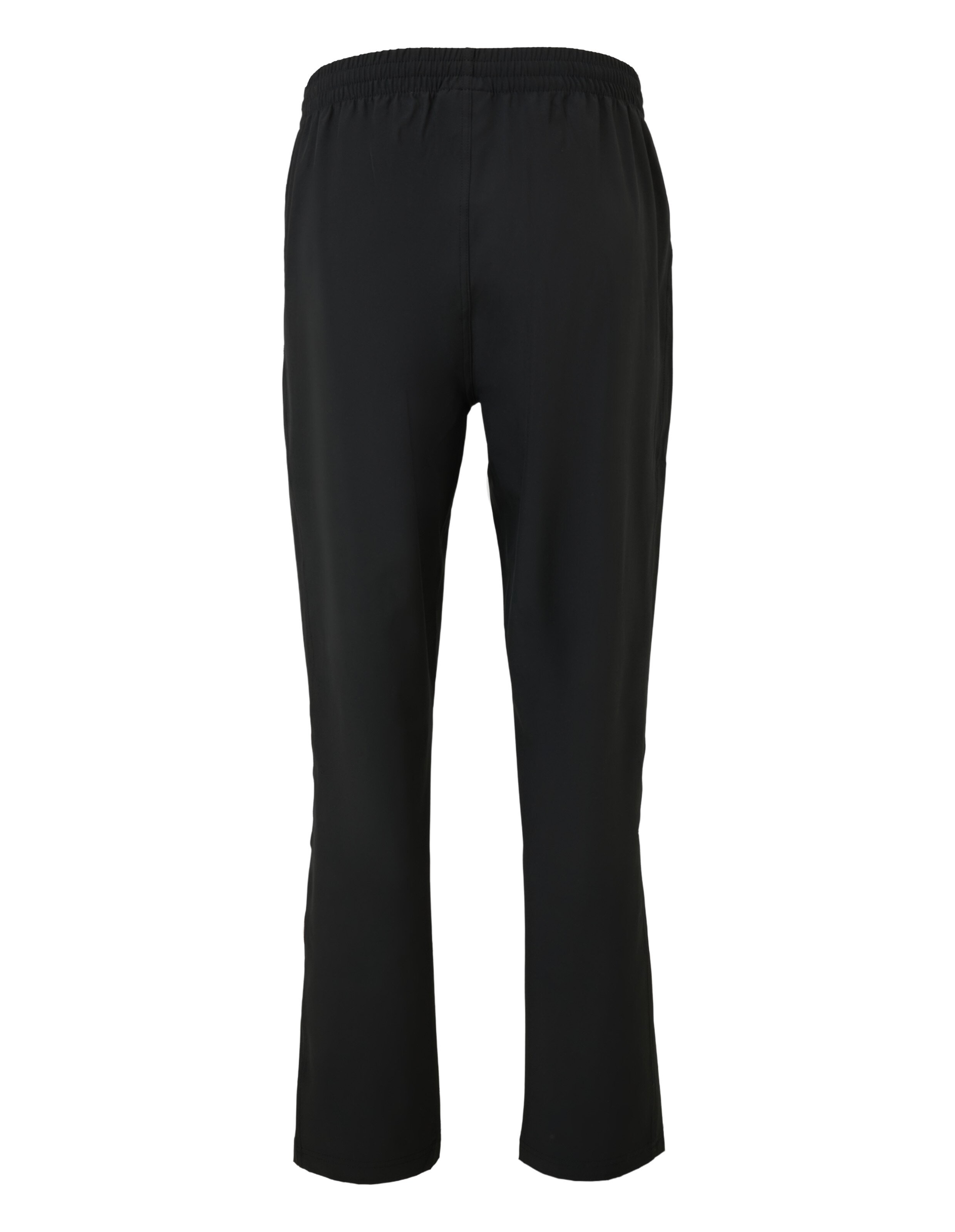 Schwarze Jogginghose von hinten mit elastischem Bund und geradem Bein, aus leichtem, bequemem Stoff.