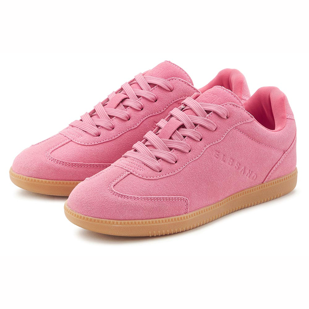 Freizeit-Sneaker aus rosafarbenem Wildleder mit Schnürung und Gummisohle.